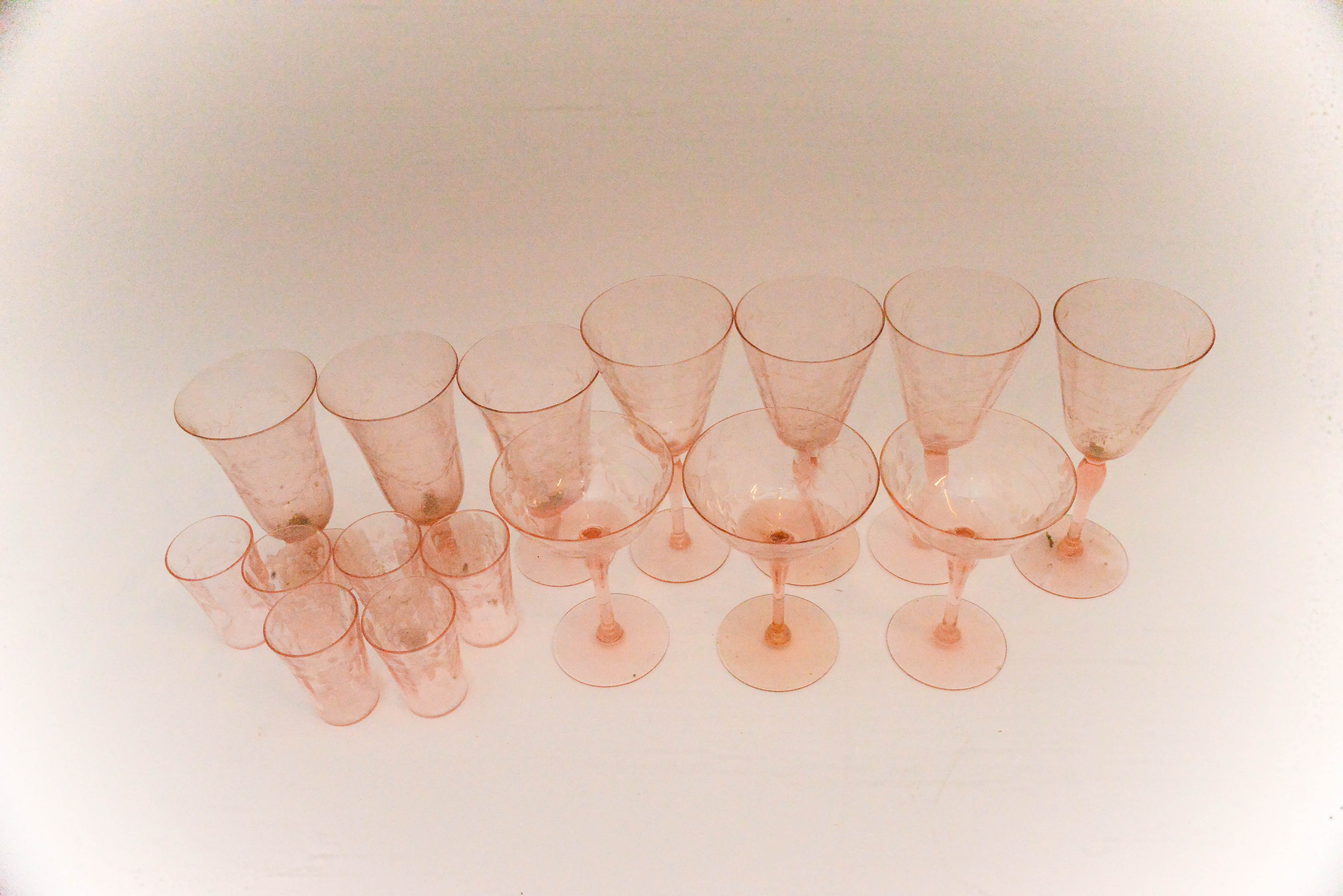 Set of Pink Depression Glass