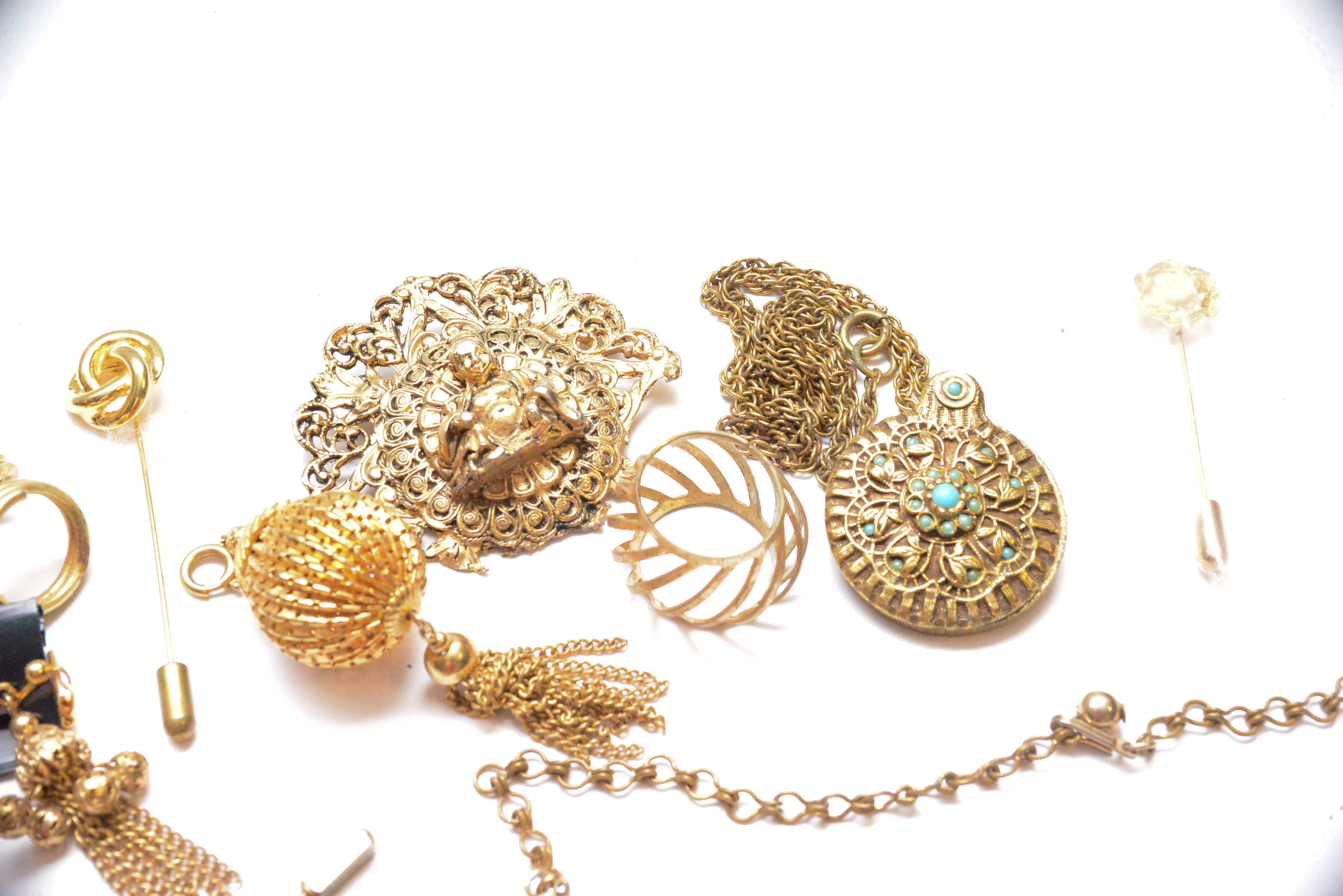 Grouping of Gold Tone Costume Jewelry