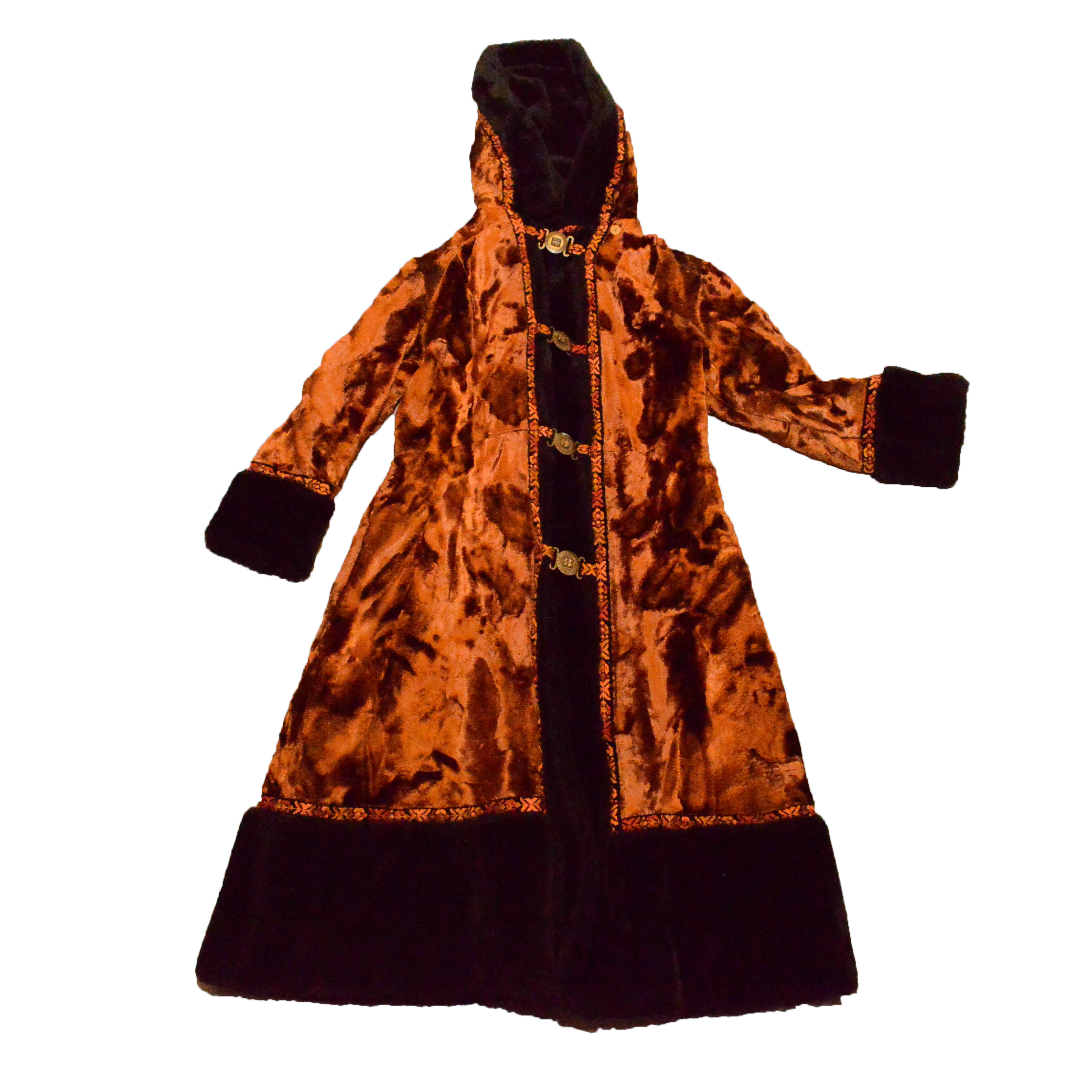 Vintage Orange Velour and Faux Fur Coat