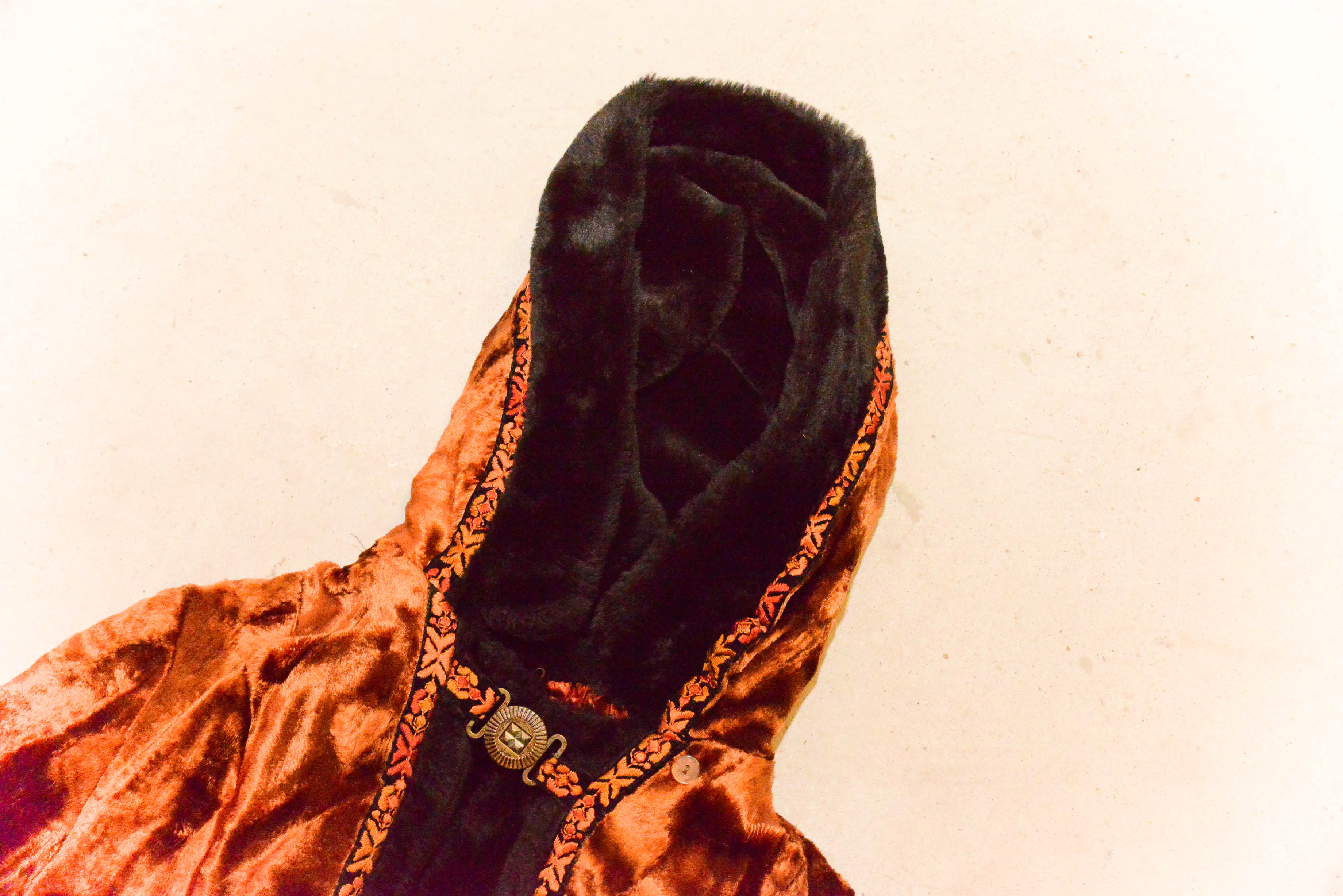 Vintage Orange Velour and Faux Fur Coat