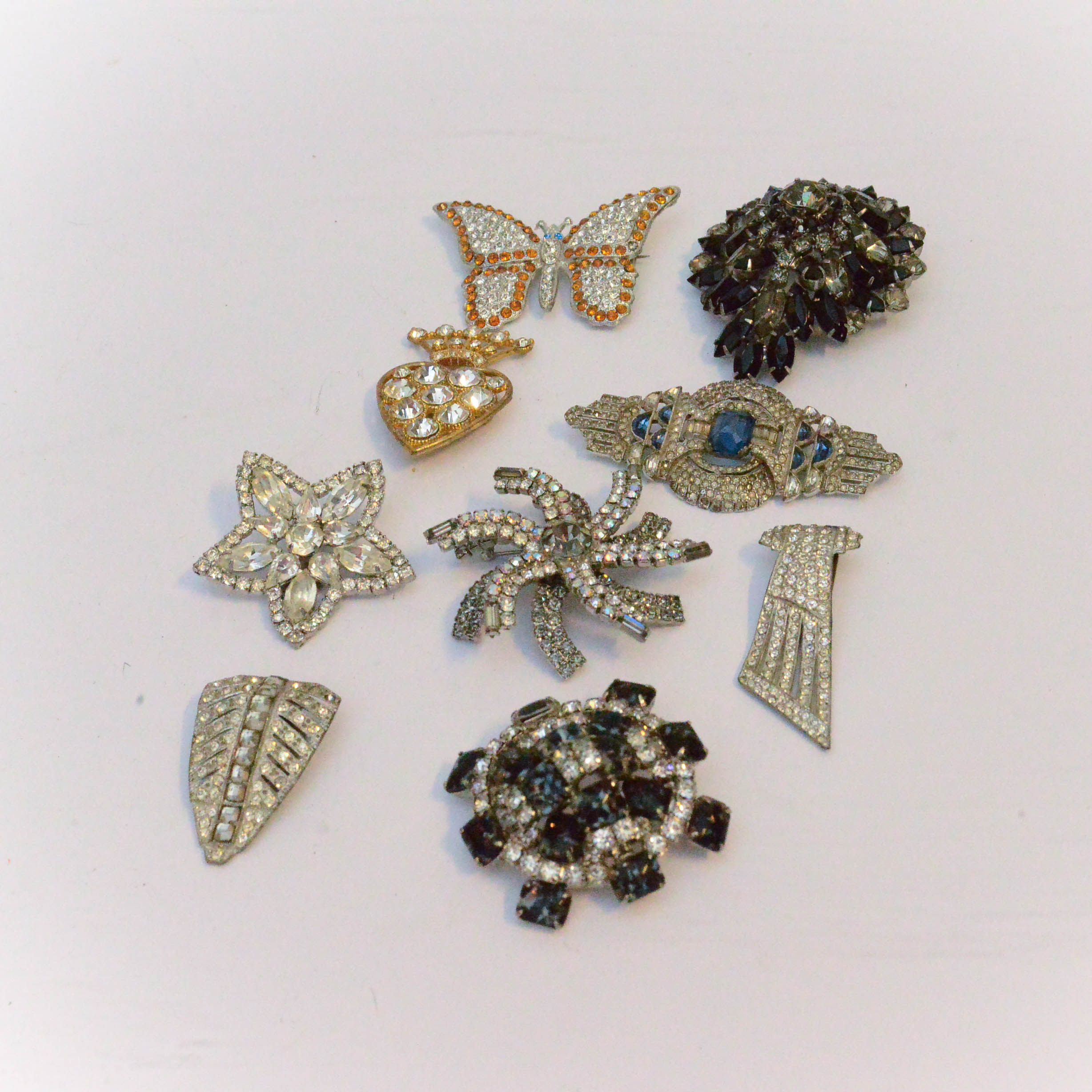 Grouping of Silver Tone Costume Brooches