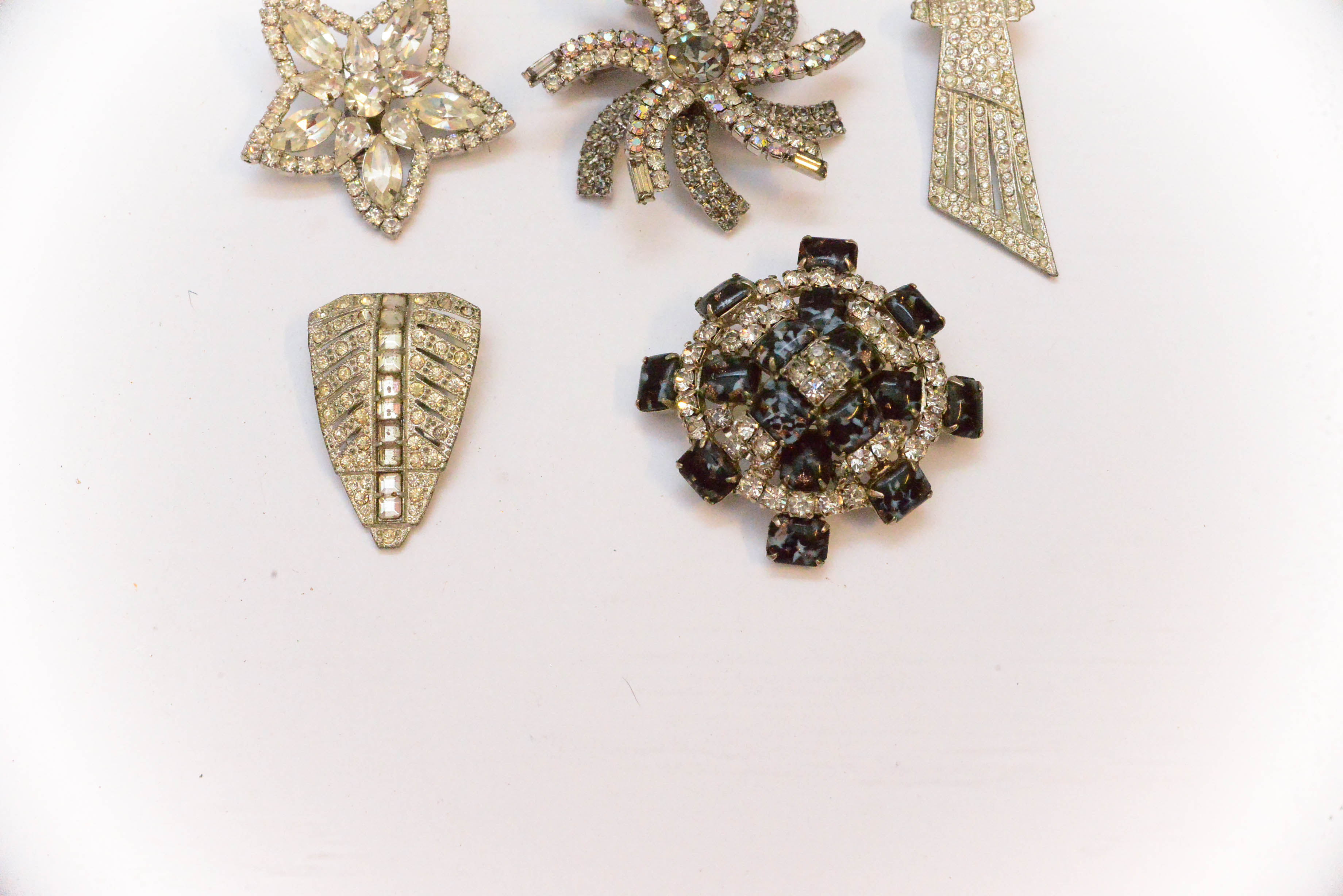 Grouping of Silver Tone Costume Brooches