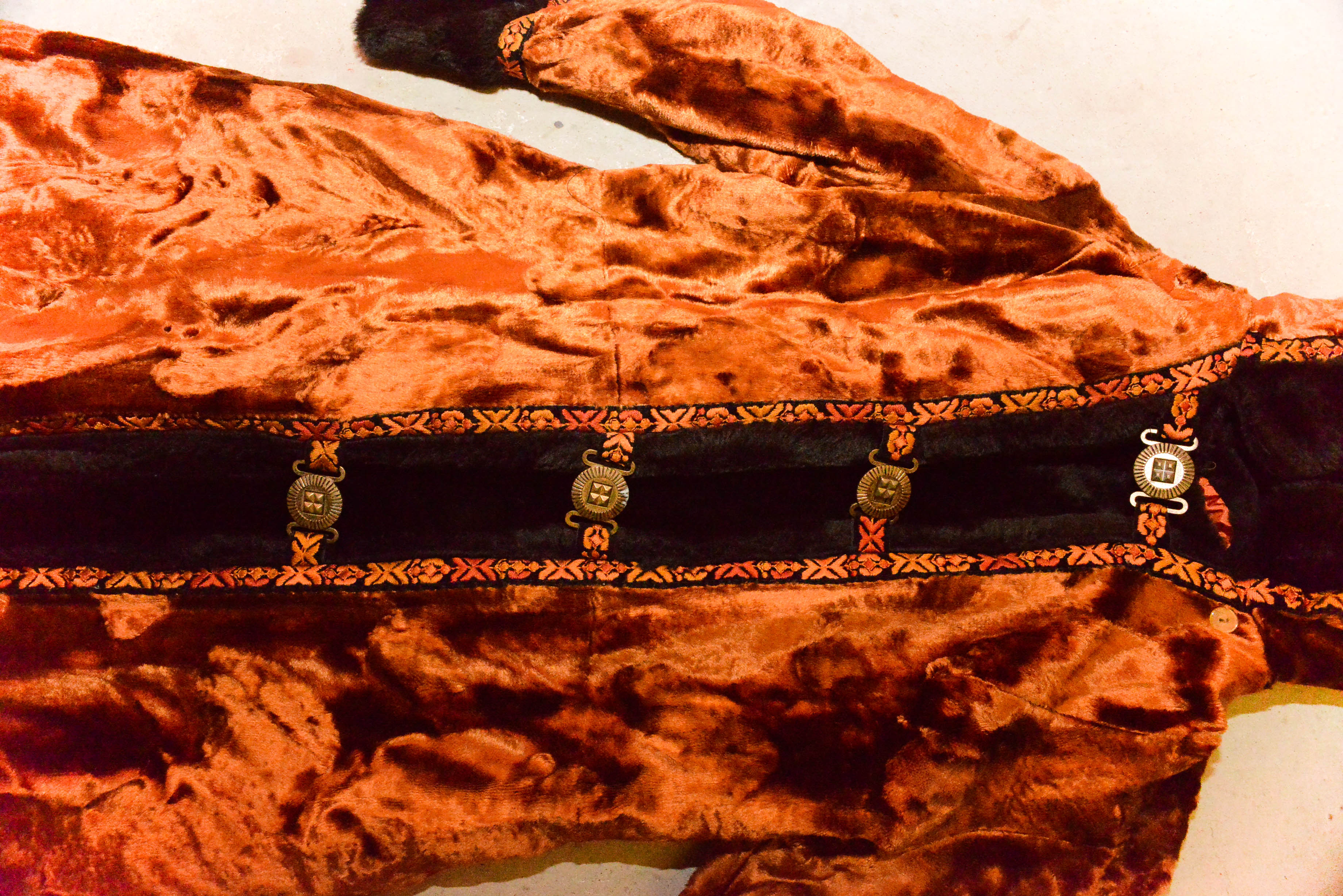 Vintage Orange Velour and Faux Fur Coat