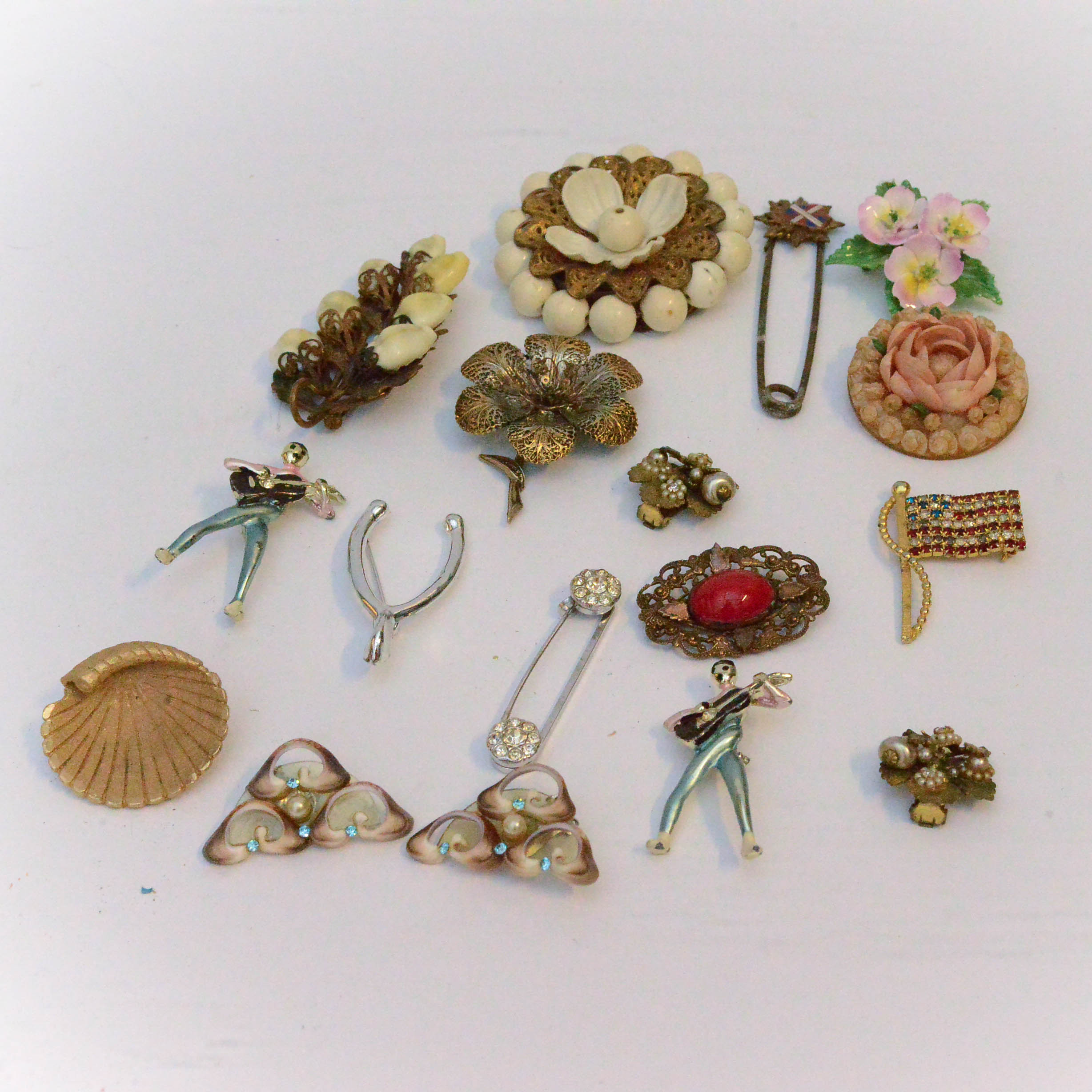 Assortment of Vintage Earrings and Brooches
