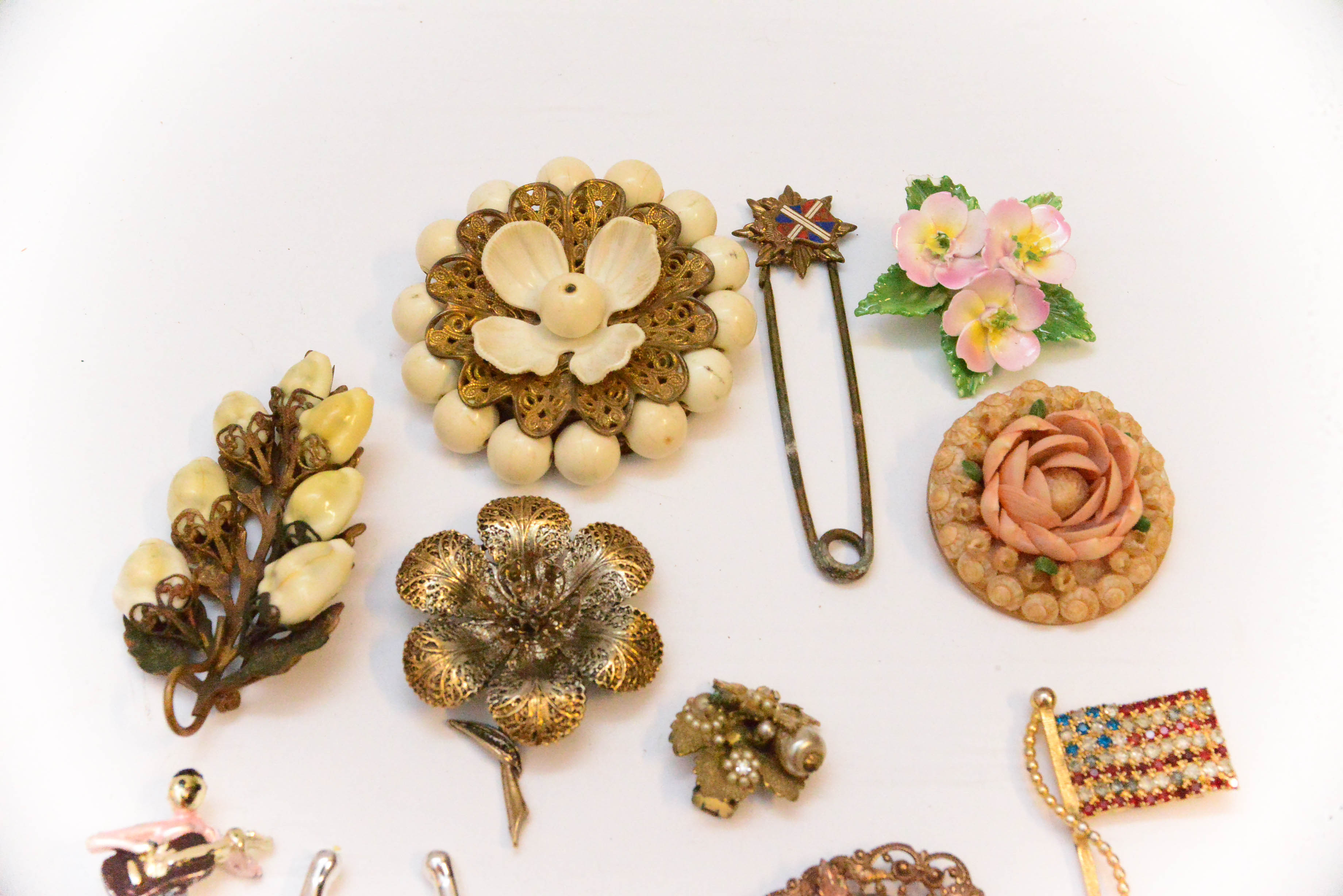 Assortment of Vintage Earrings and Brooches