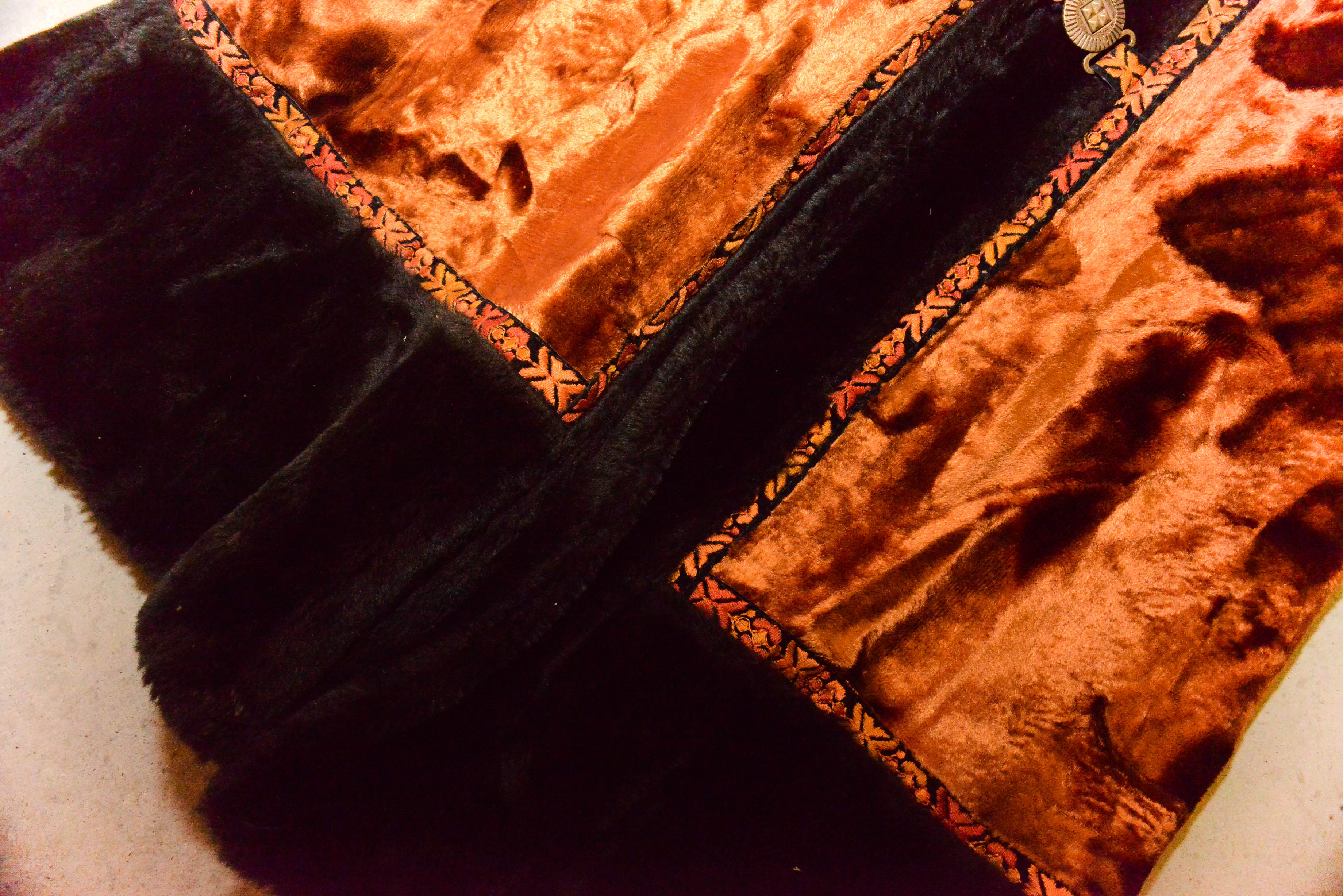 Vintage Orange Velour and Faux Fur Coat