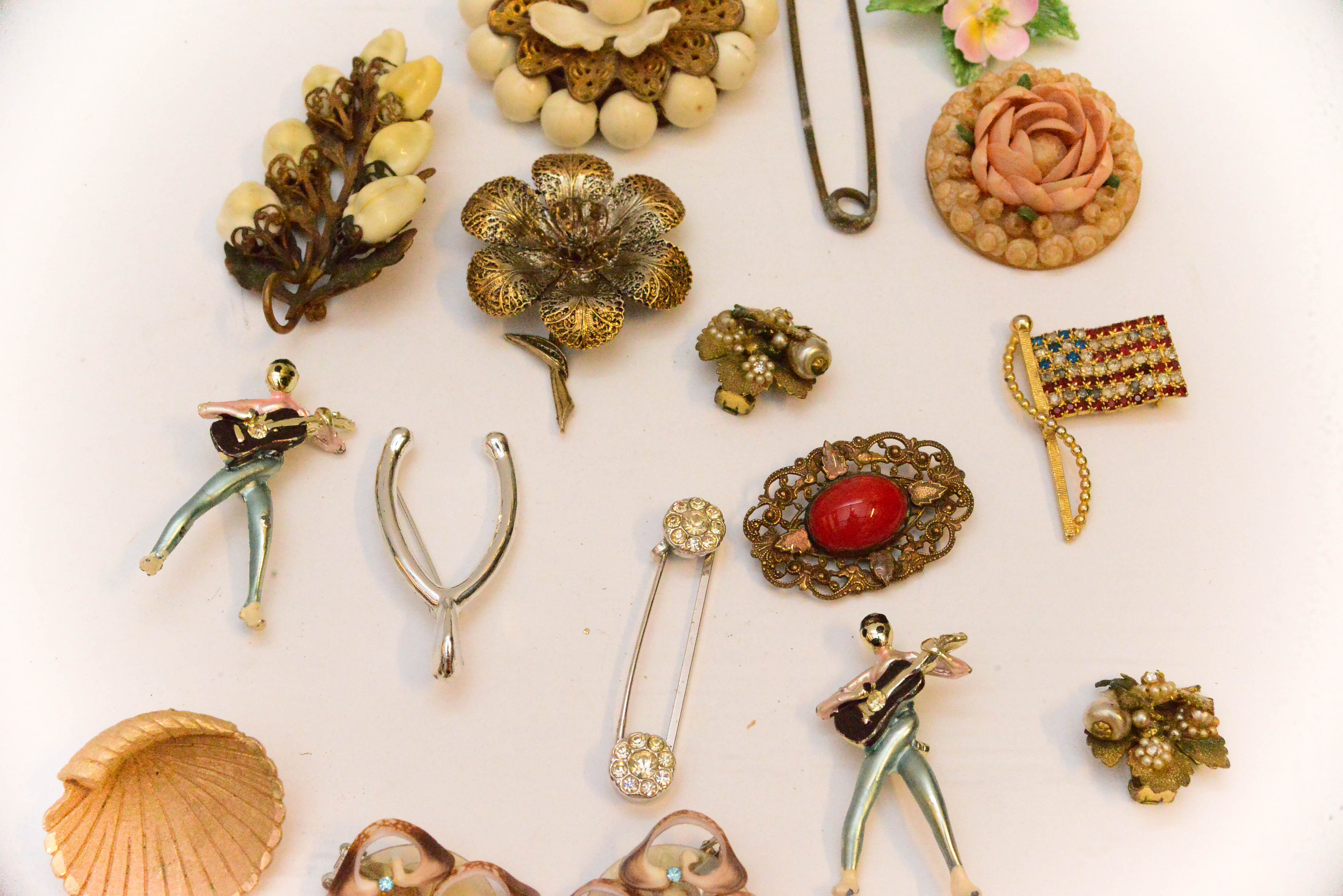 Assortment of Vintage Earrings and Brooches