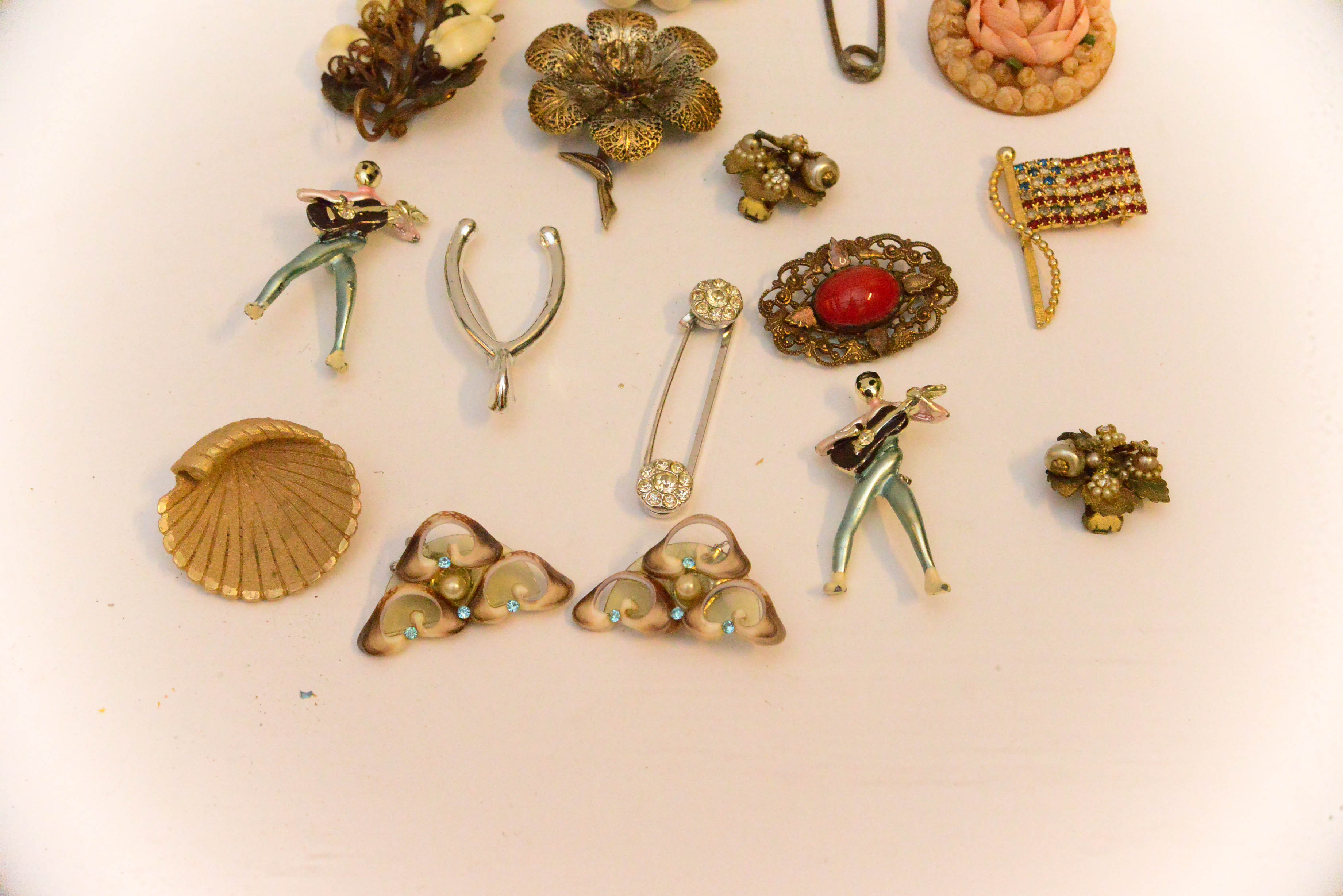 Assortment of Vintage Earrings and Brooches