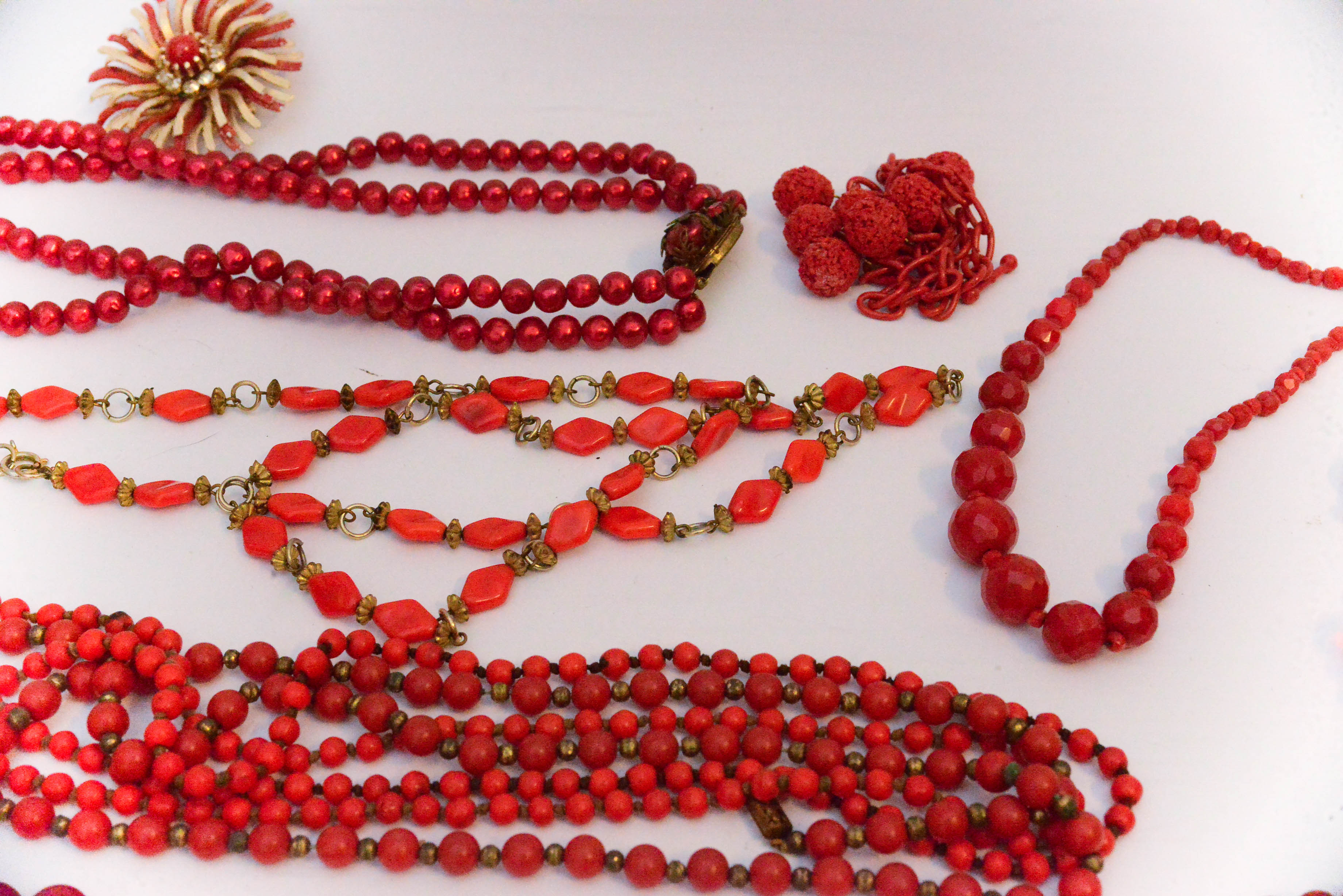 Grouping of Red Vintage Costume Jewelry Pieces