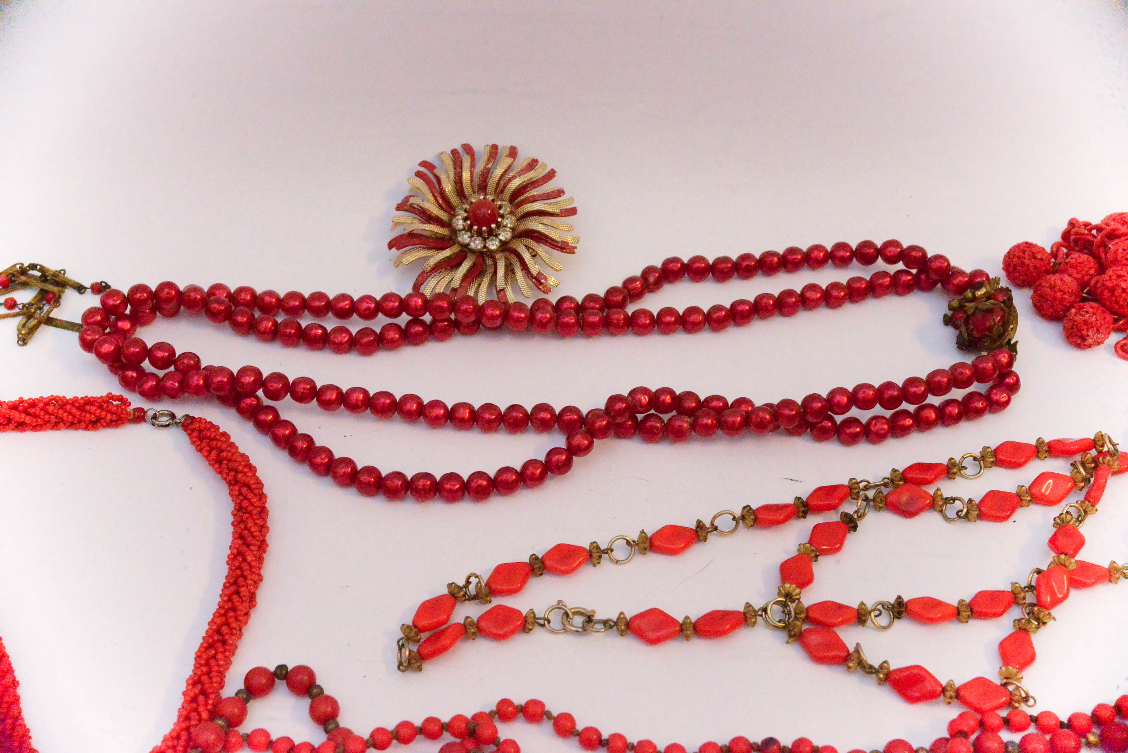 Grouping of Red Vintage Costume Jewelry Pieces