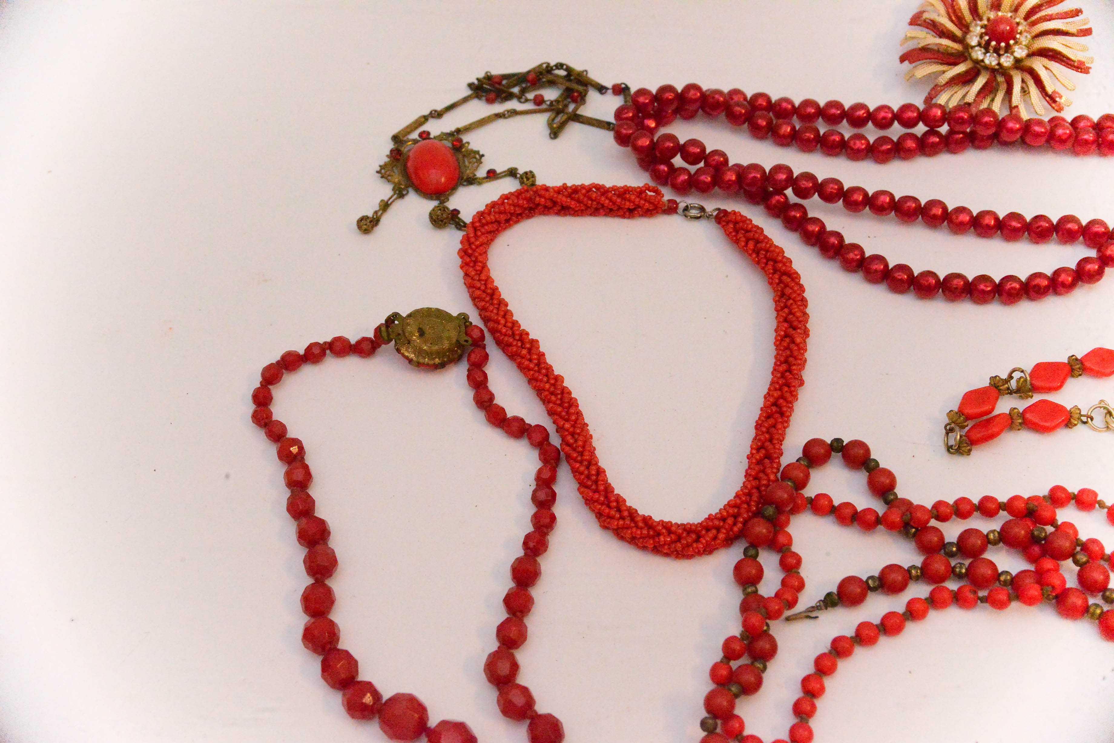 Grouping of Red Vintage Costume Jewelry Pieces