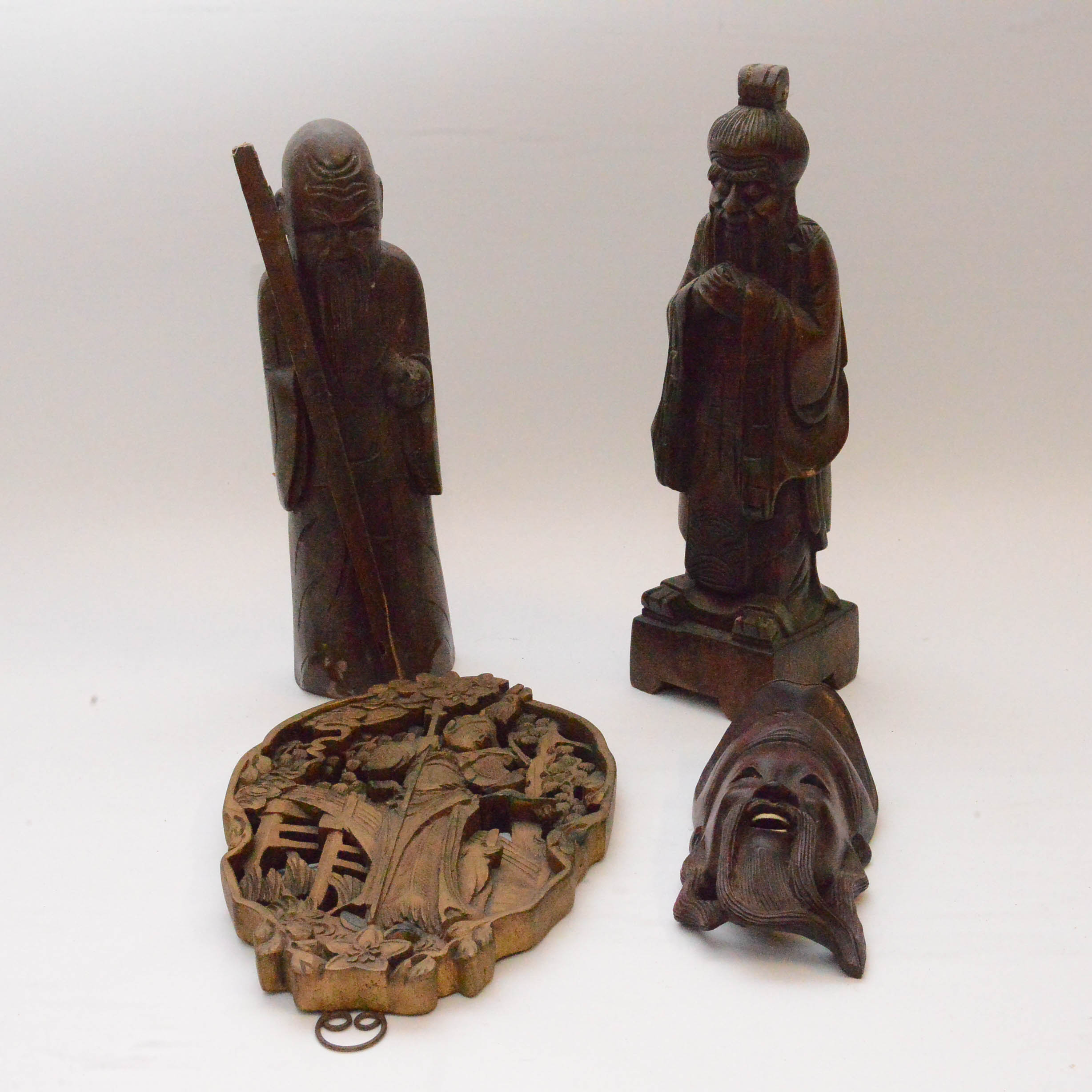 Collection of Asian Style Carved Wood Decor