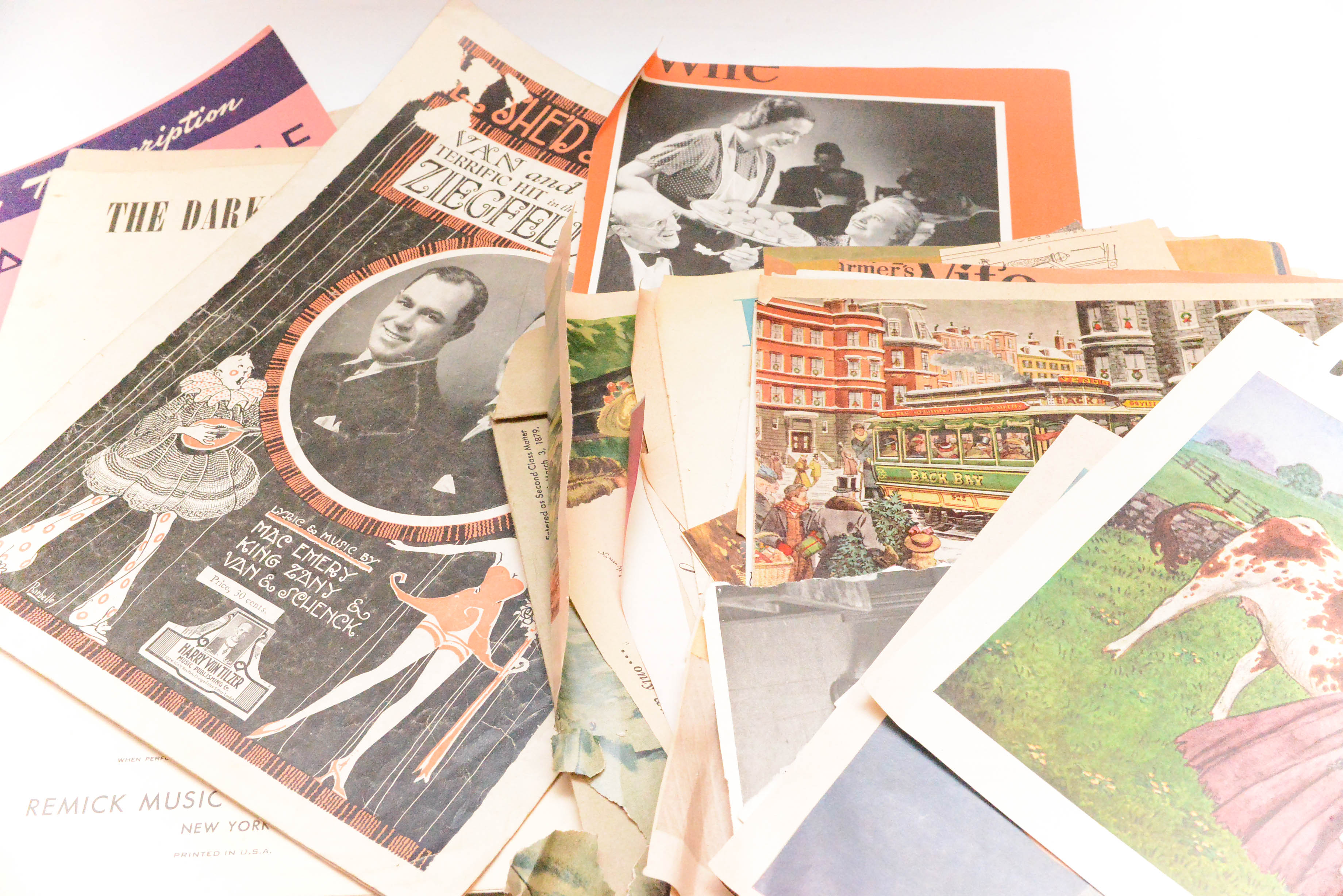 Collection of Vintage Magazine Clippings and Sheet Music