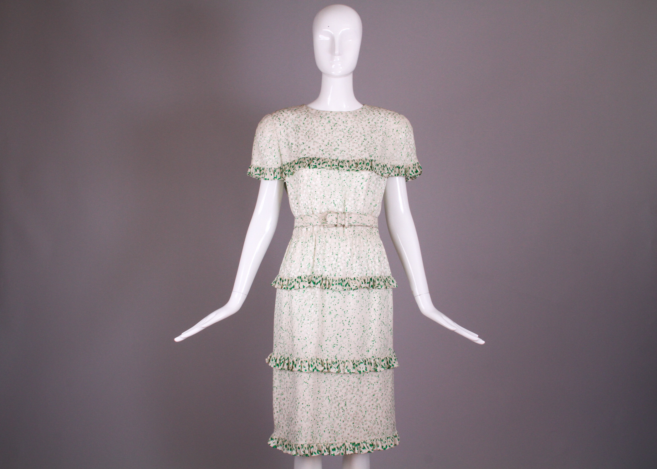 Vintage Bill Blass Tiered Printed Silk Dress
