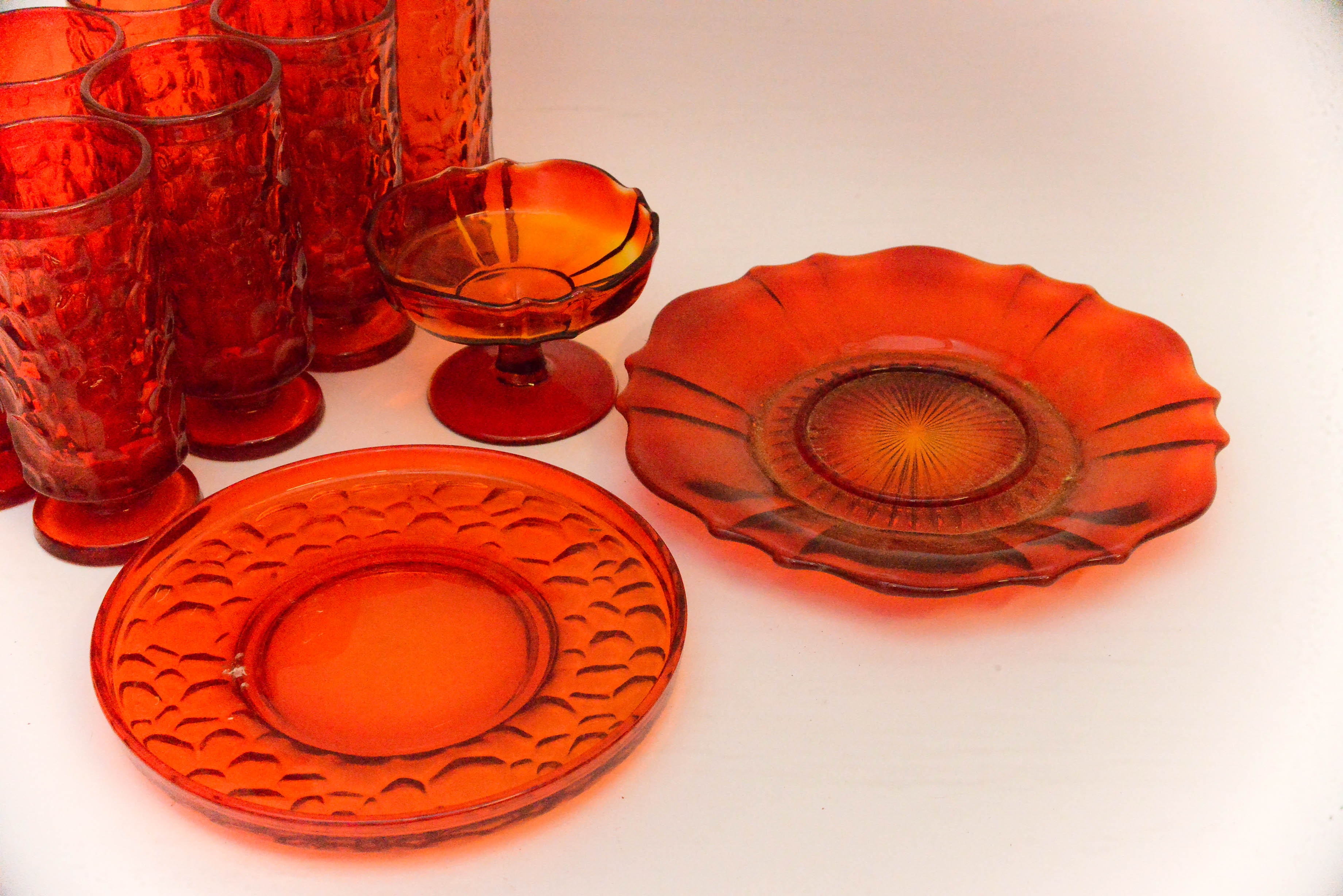 Set of Orange Vintage Glassware