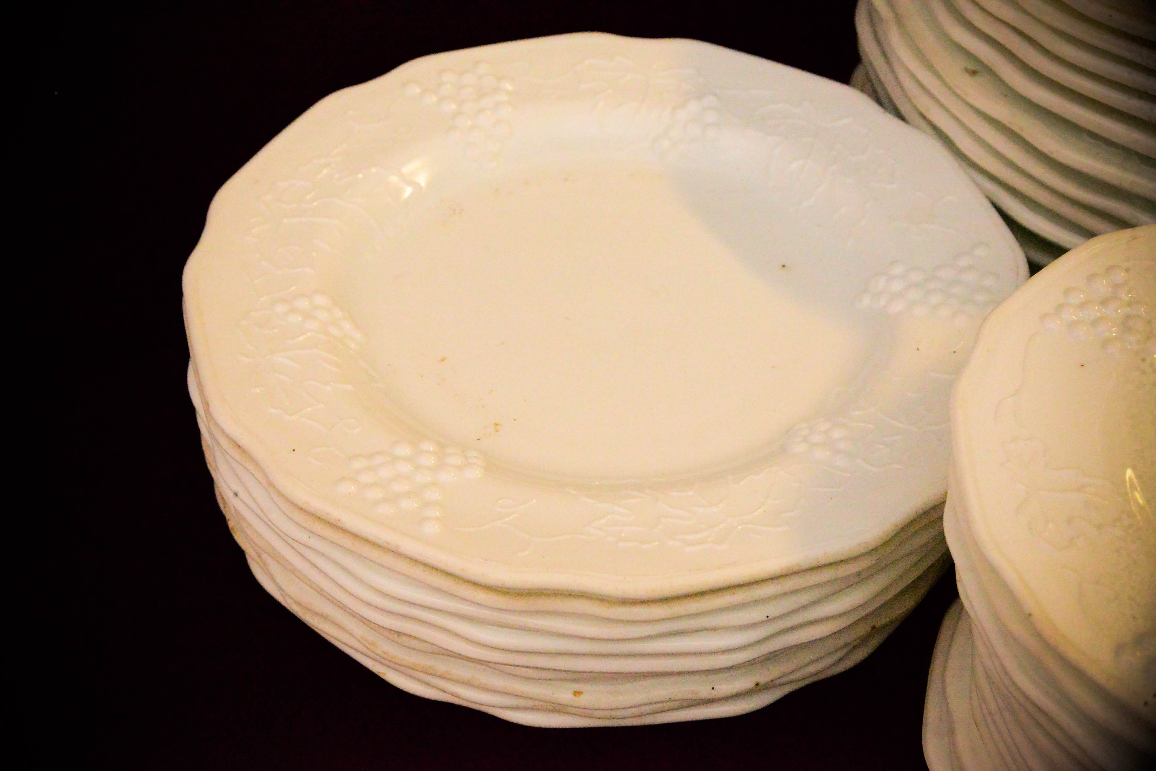 White Plates with Grapevine Dishware