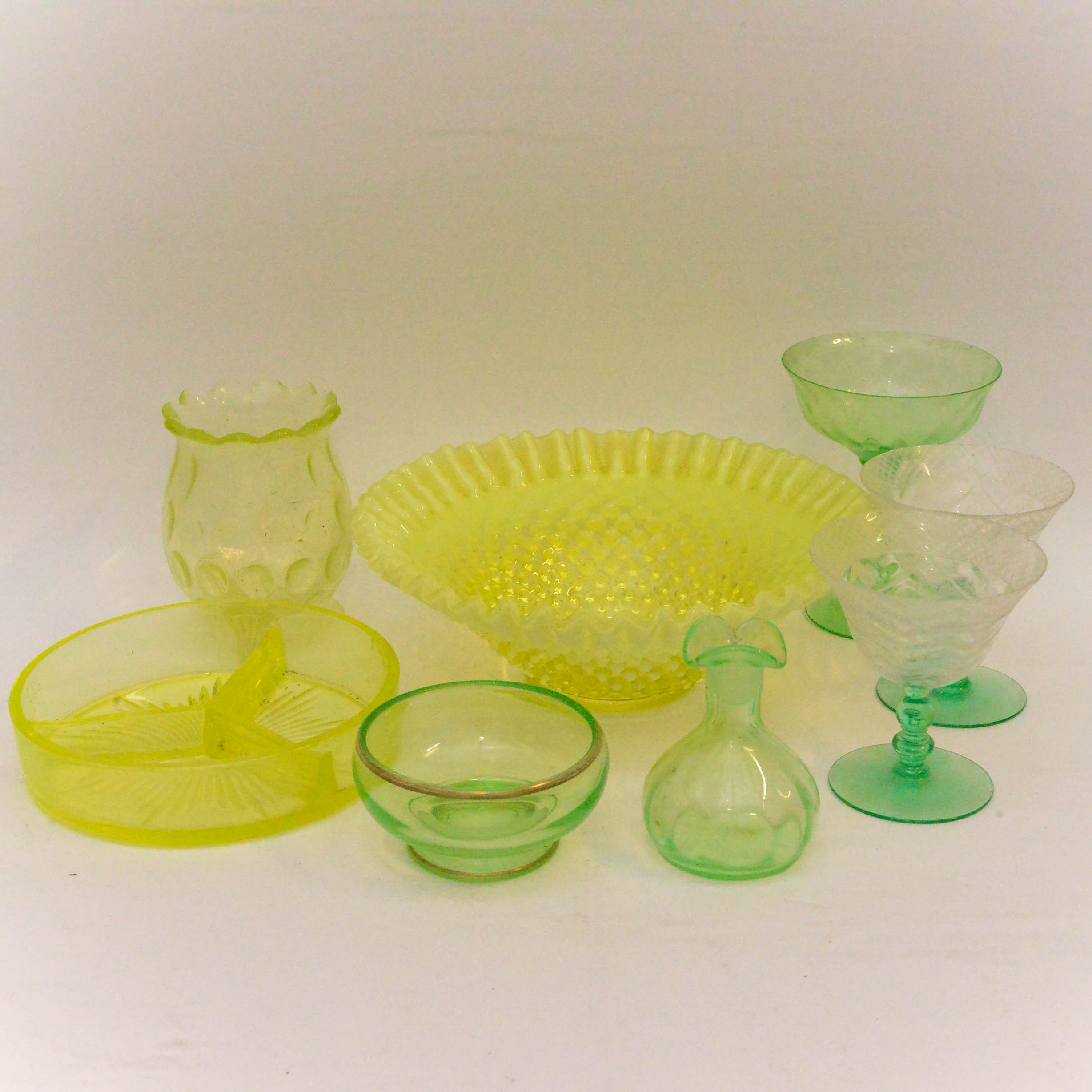 Assortment of Citrine Depression and Vaseline Glass