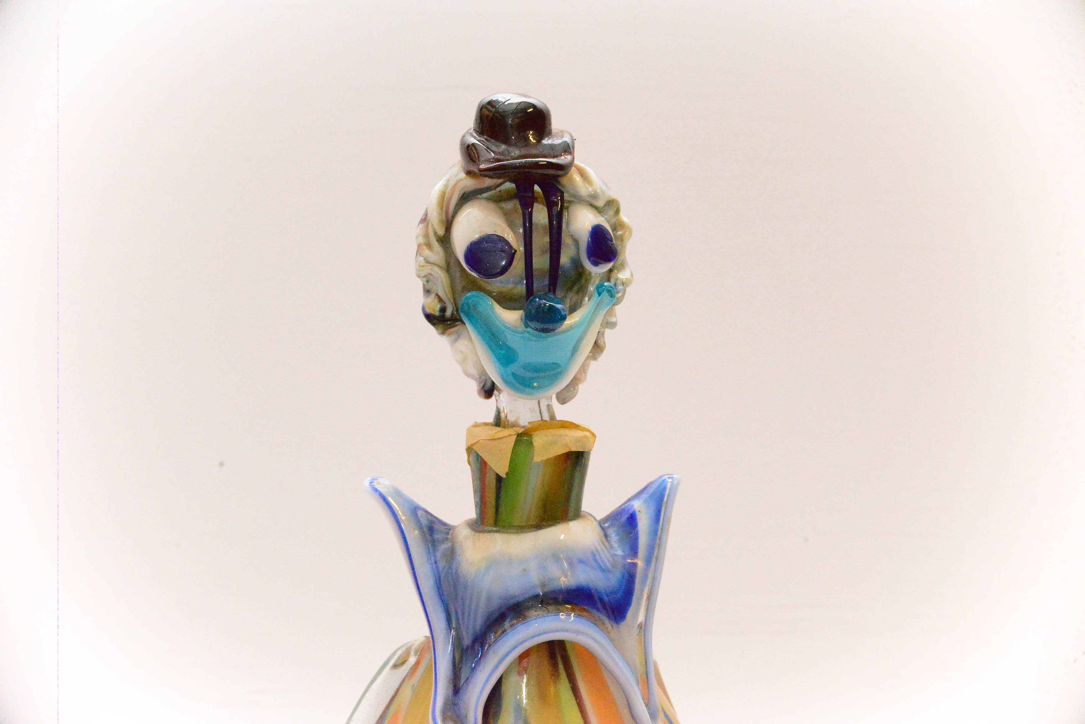 Art Glass Clown Decanter in the Style of Murano Sommerso