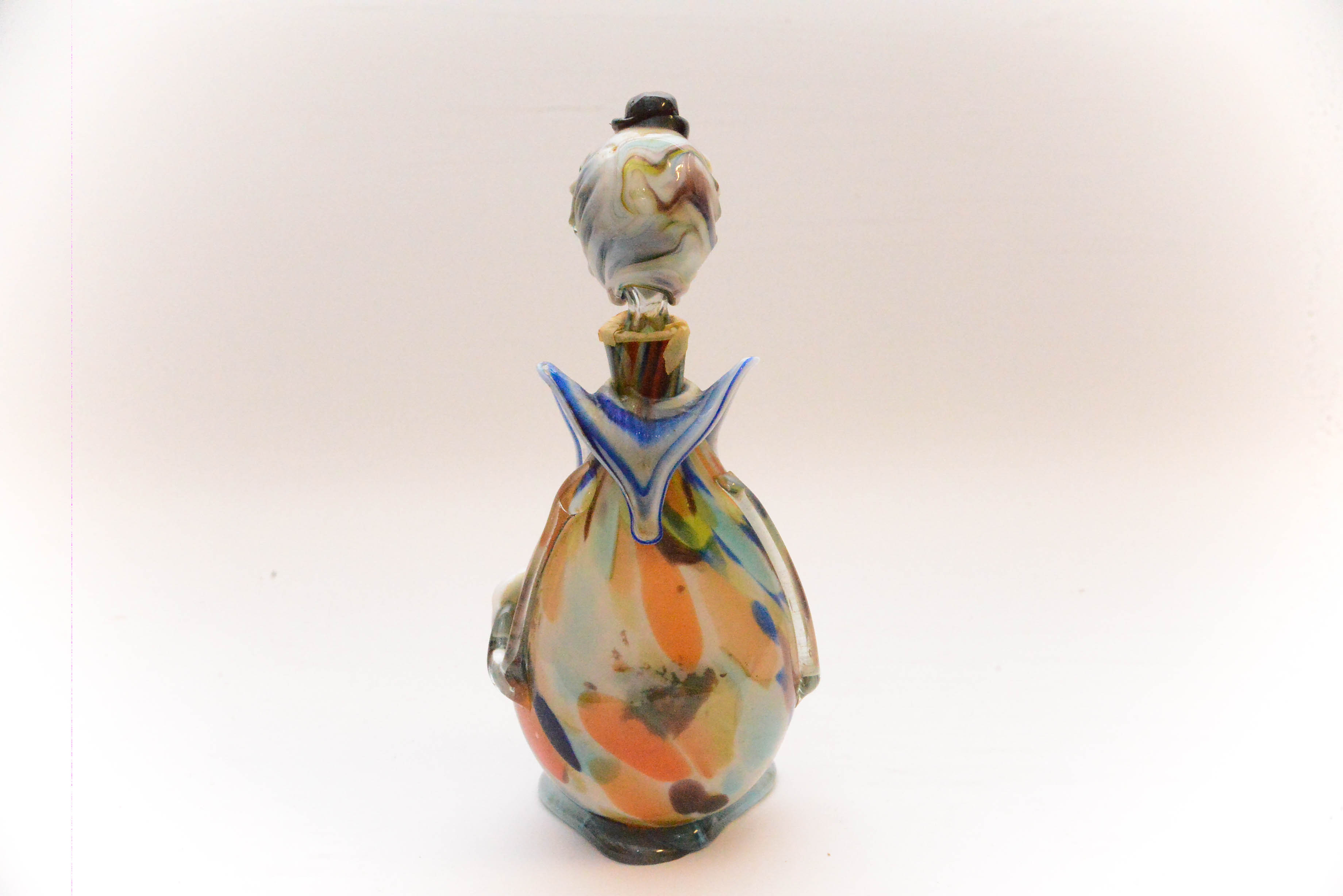 Art Glass Clown Decanter in the Style of Murano Sommerso