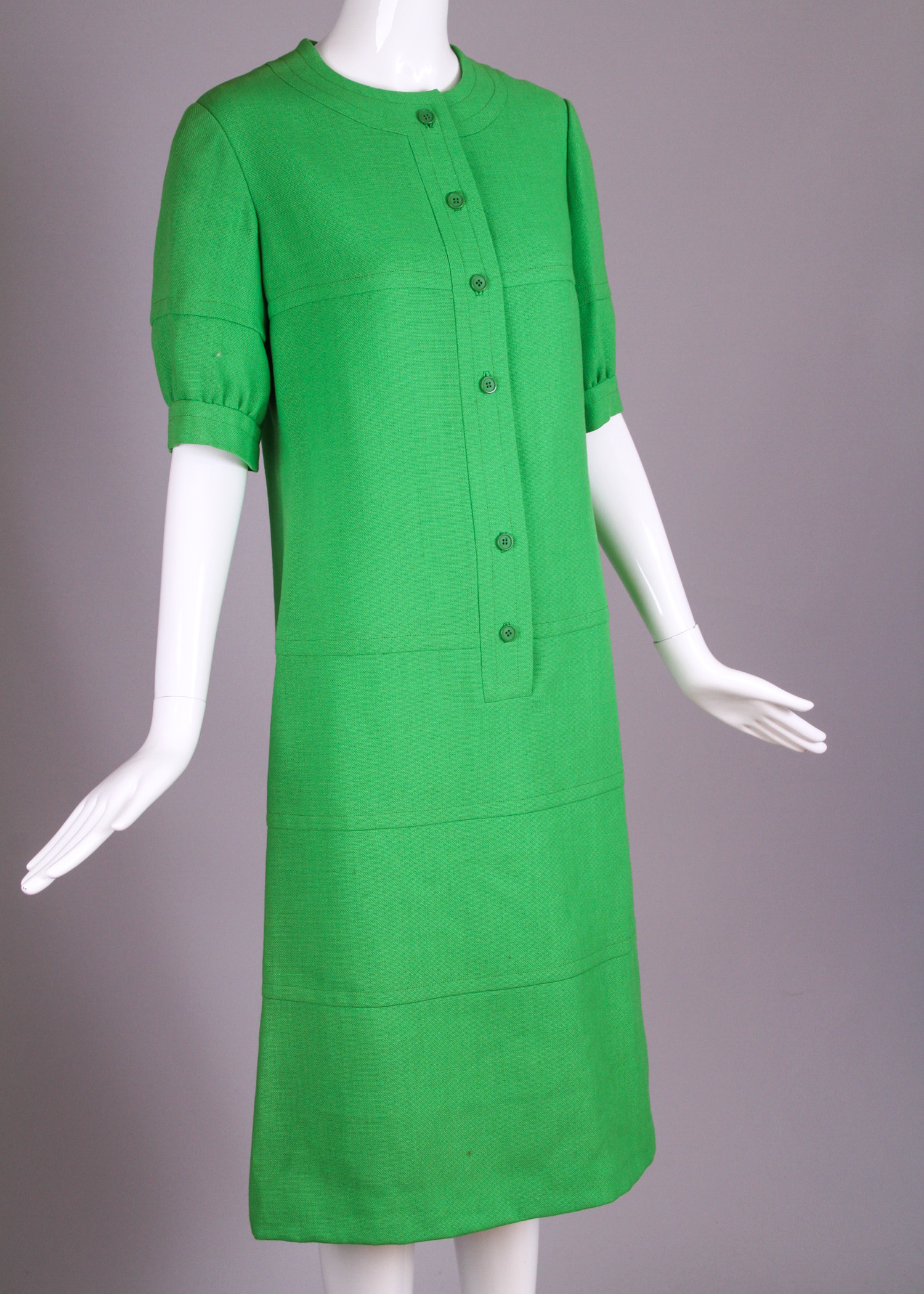 Vintage Hubert de Givenchy Green Linen Shift Dress