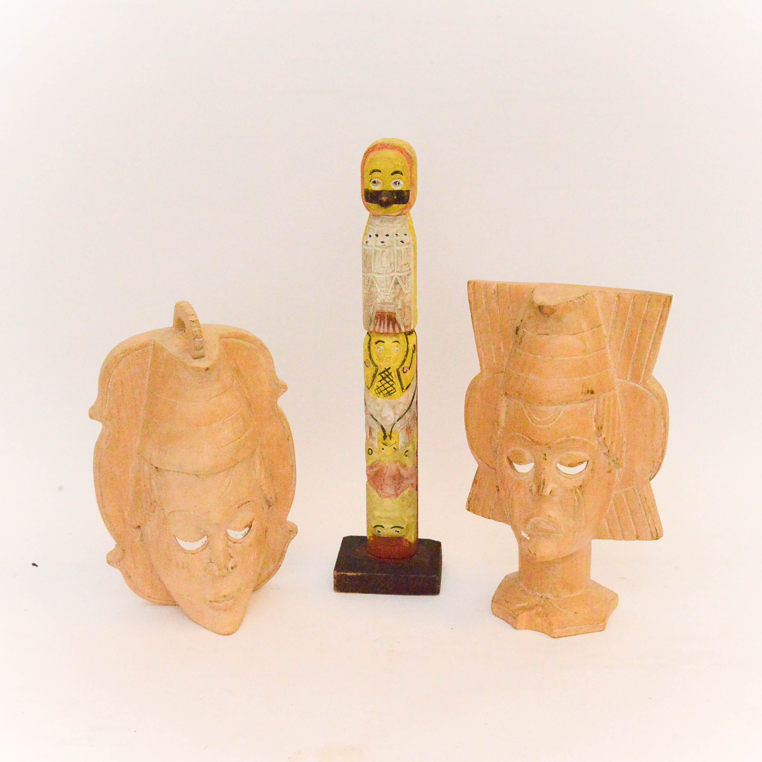 Carved Wood Masks and Totem