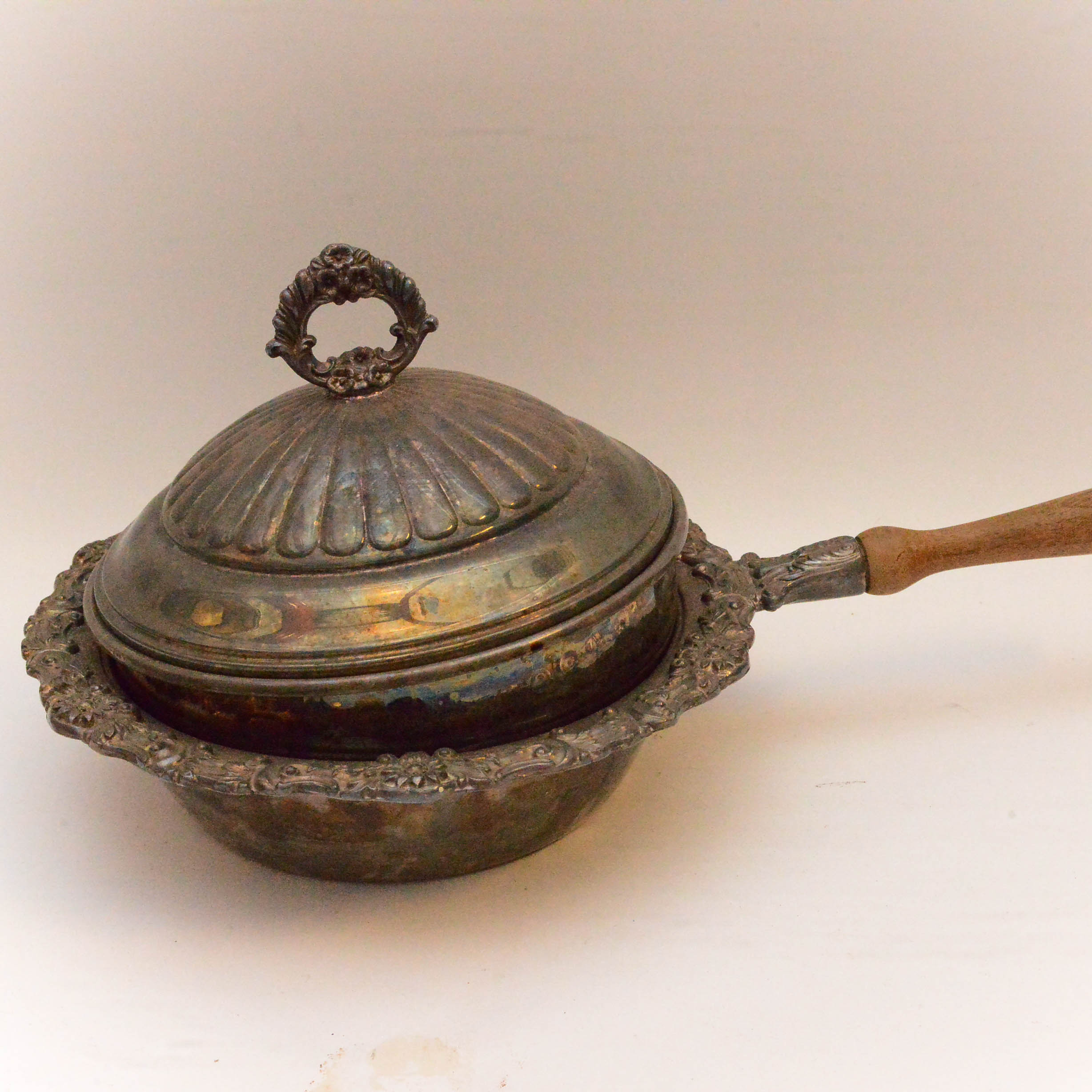 Silver Plate Chafing Dish with Wood Handle