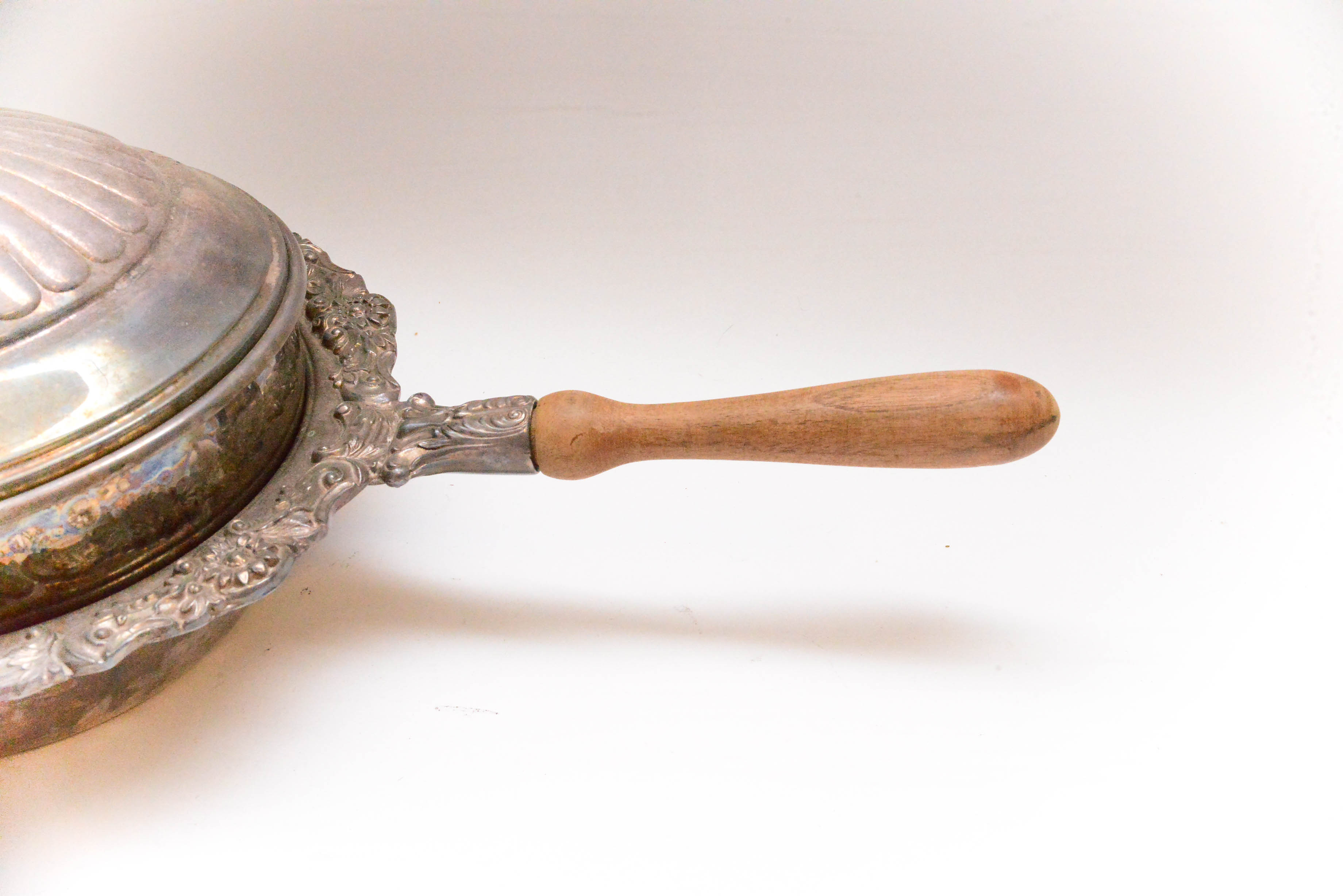 Silver Plate Chafing Dish with Wood Handle