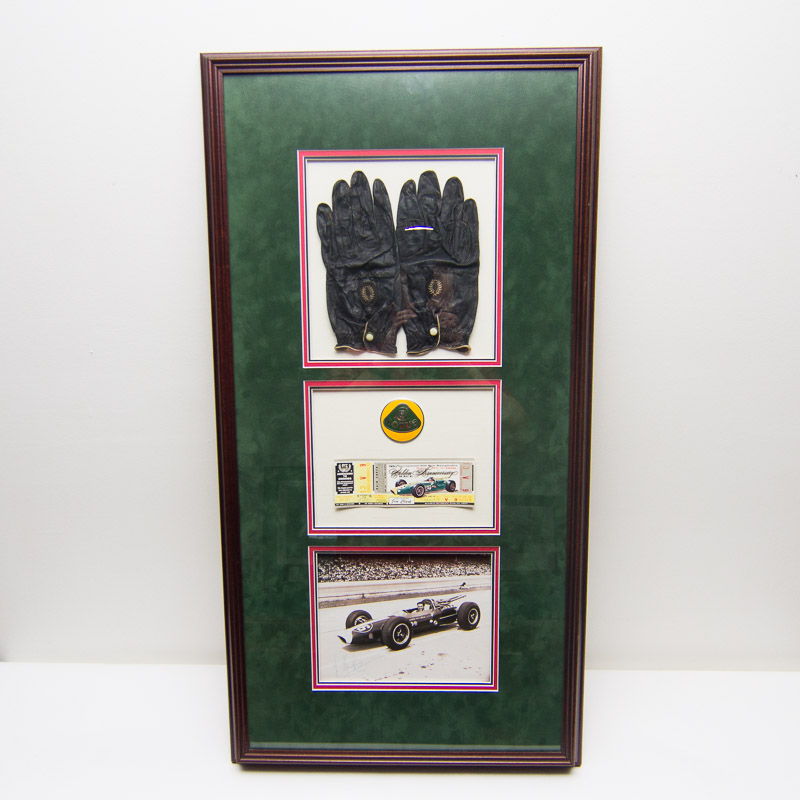 Jim Clark Autographed Photo With Original Used Driving Gloves