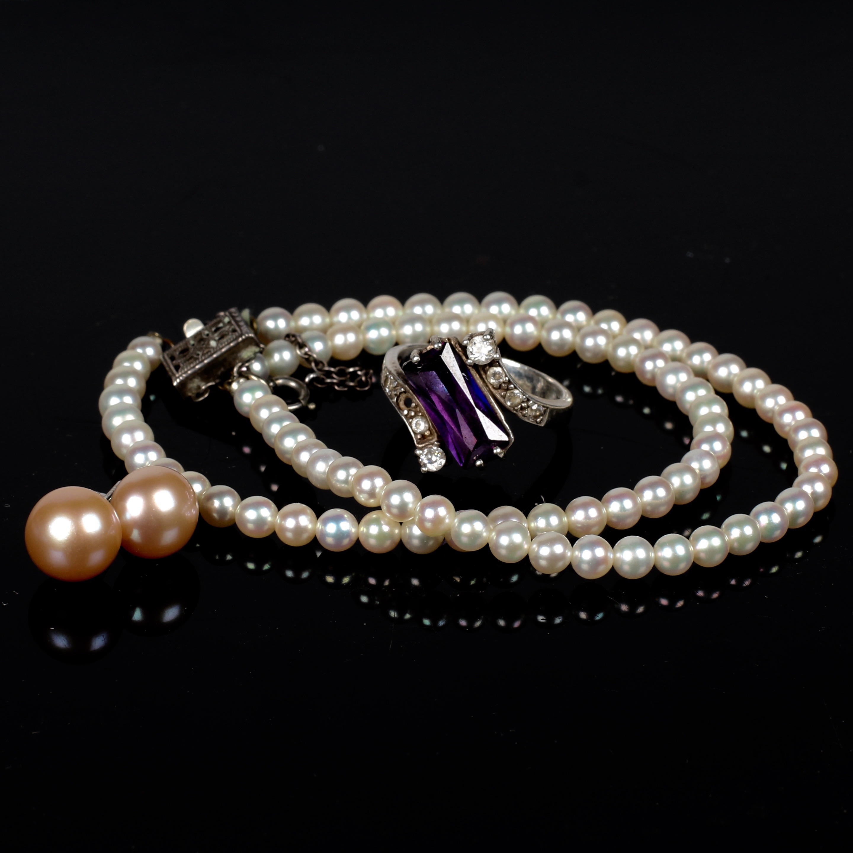 Collection of Vintage Sterling Silver and Pearl Jewelry