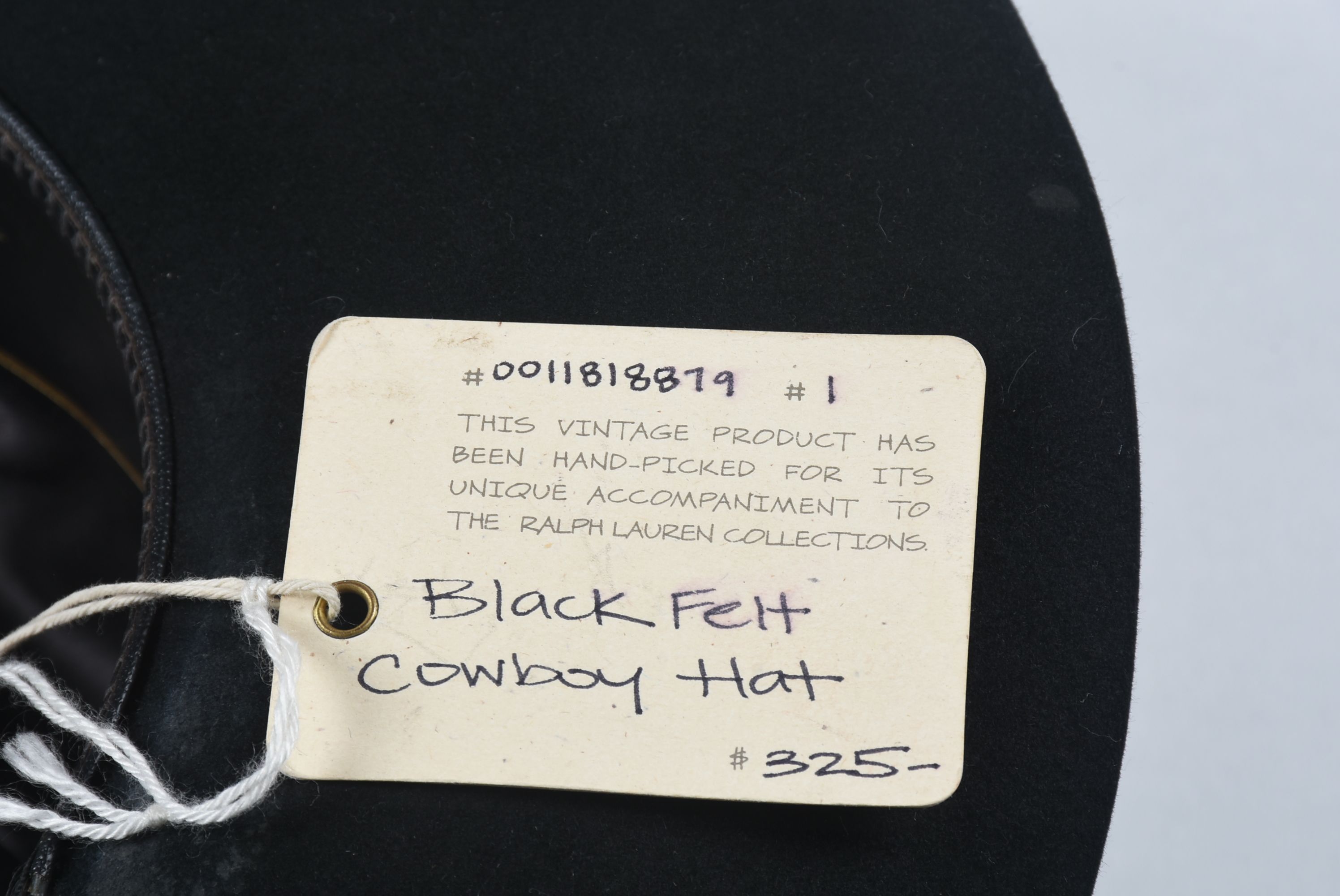 Vintage Black Felt Cowboy Hat Hand Picked for Ralph Lauren Collections