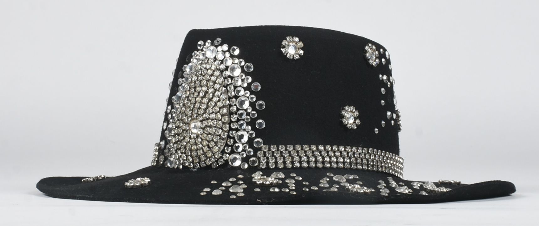 Black Felt Cowboy Hat Embellished with Rhinestones