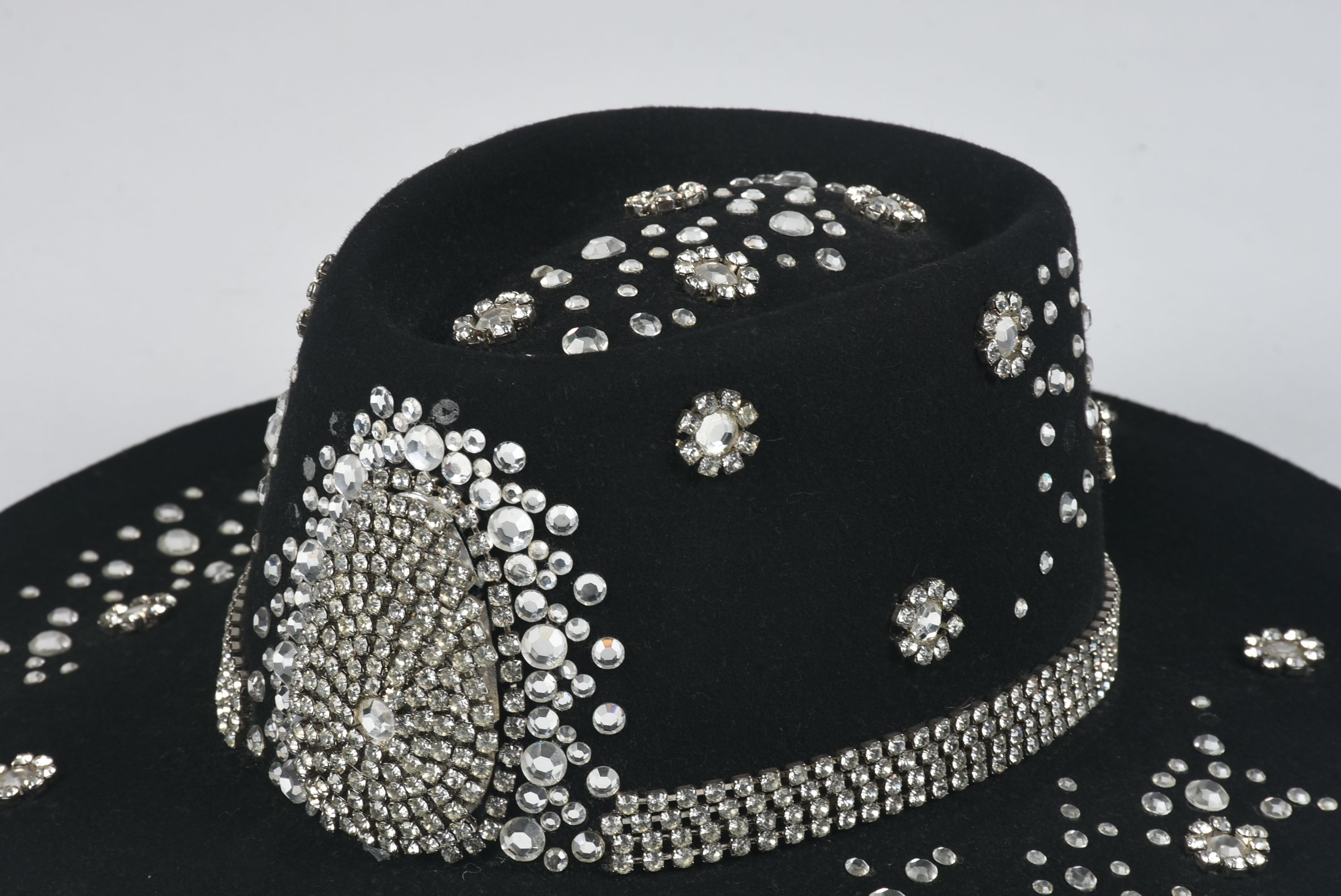 Black Felt Cowboy Hat Embellished with Rhinestones