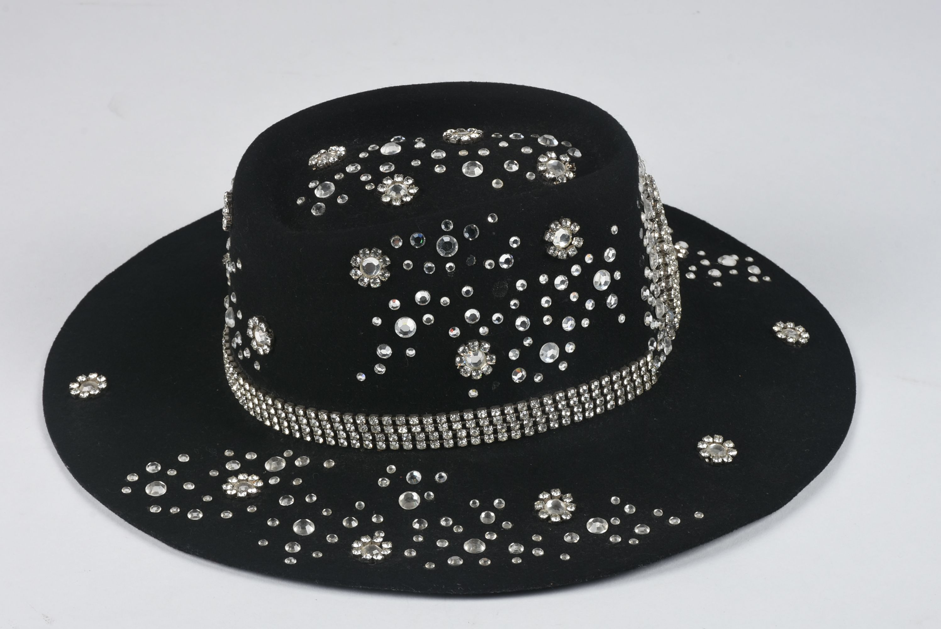 Black Felt Cowboy Hat Embellished with Rhinestones