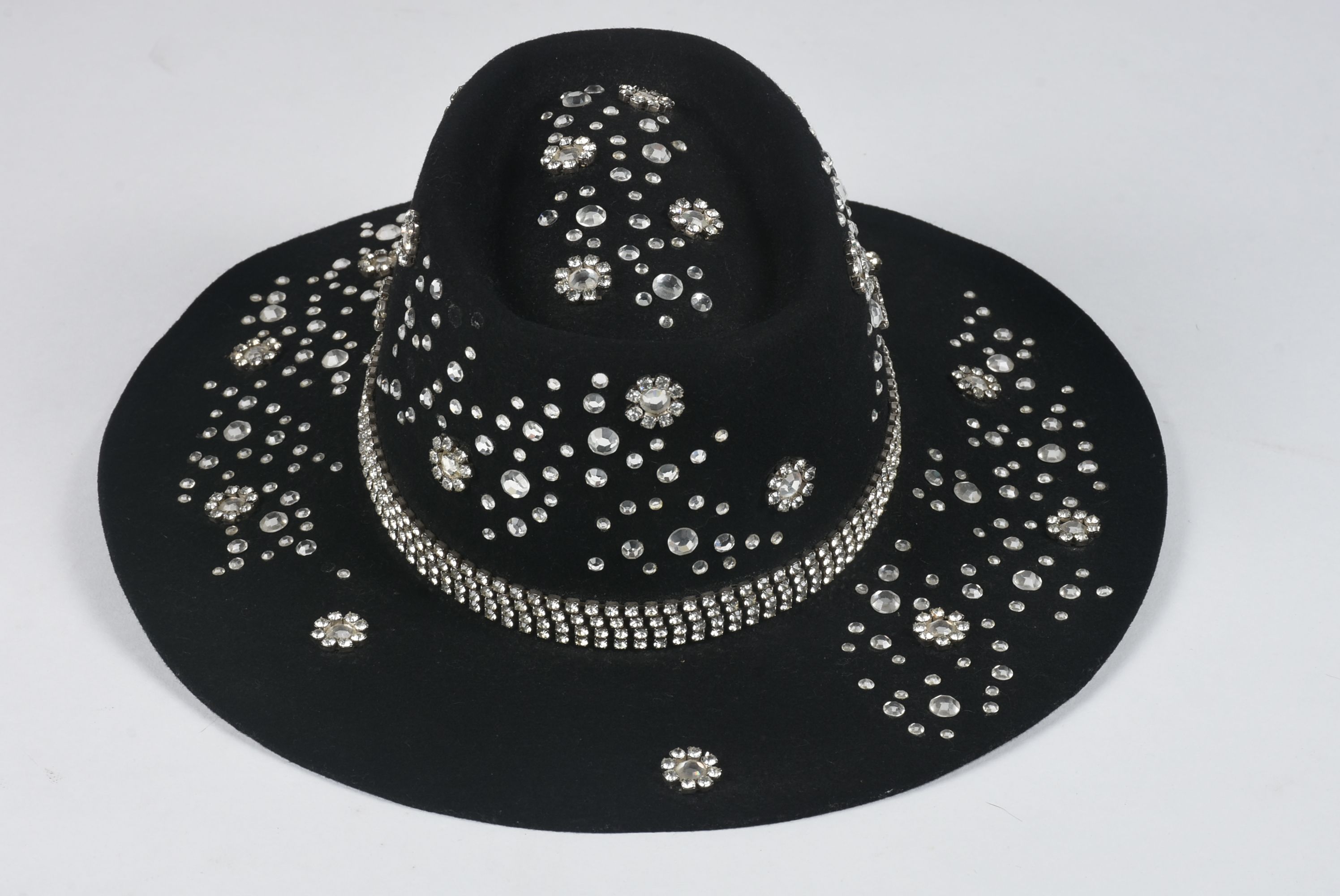 Black Felt Cowboy Hat Embellished with Rhinestones