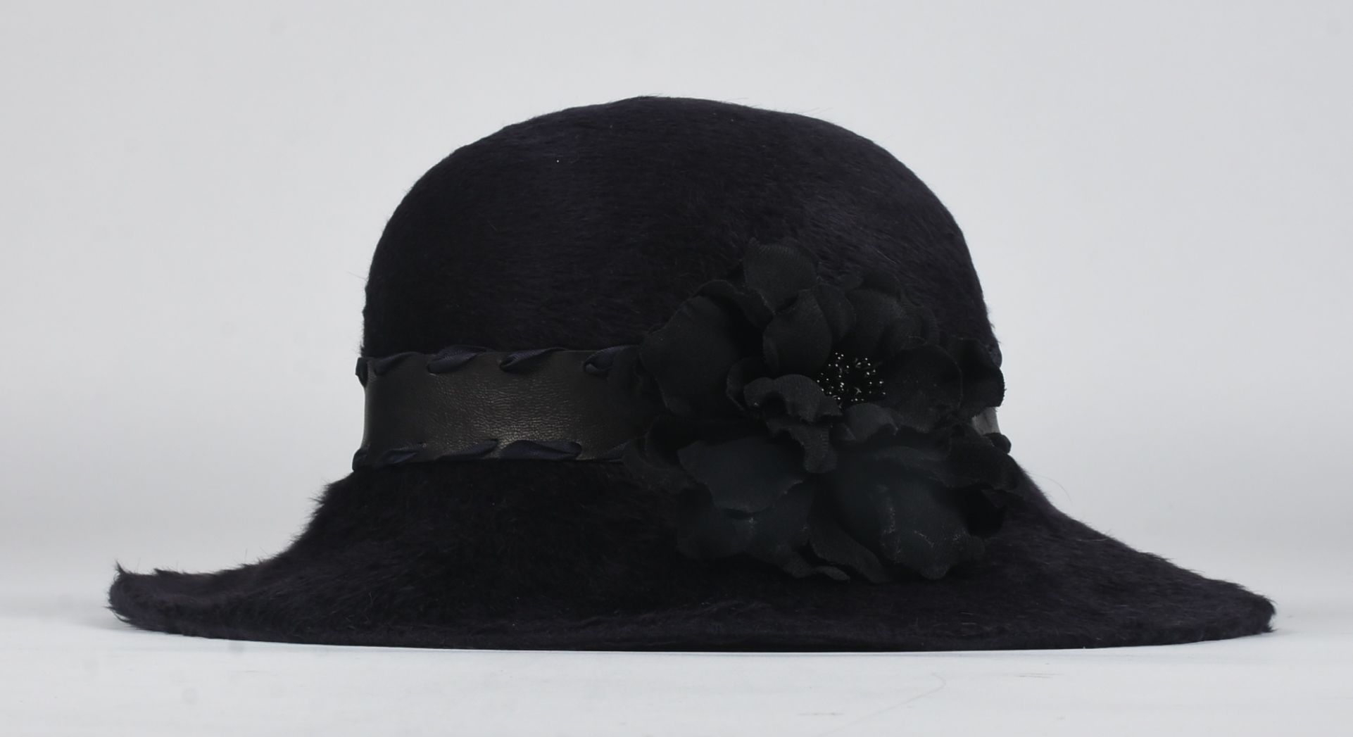 Kat Madhattan of New York Black Faux Fur Bohemian Hat with Flower