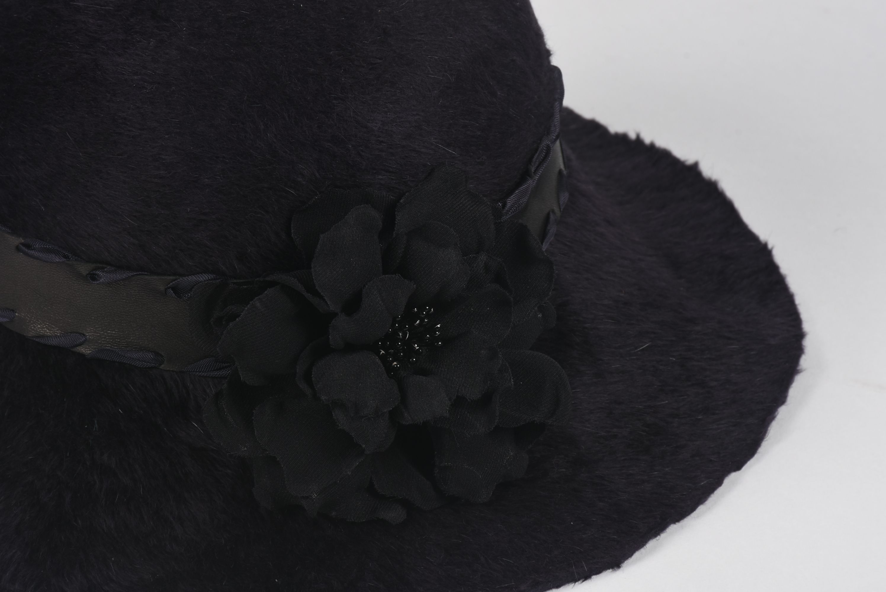 Kat Madhattan of New York Black Faux Fur Bohemian Hat with Flower