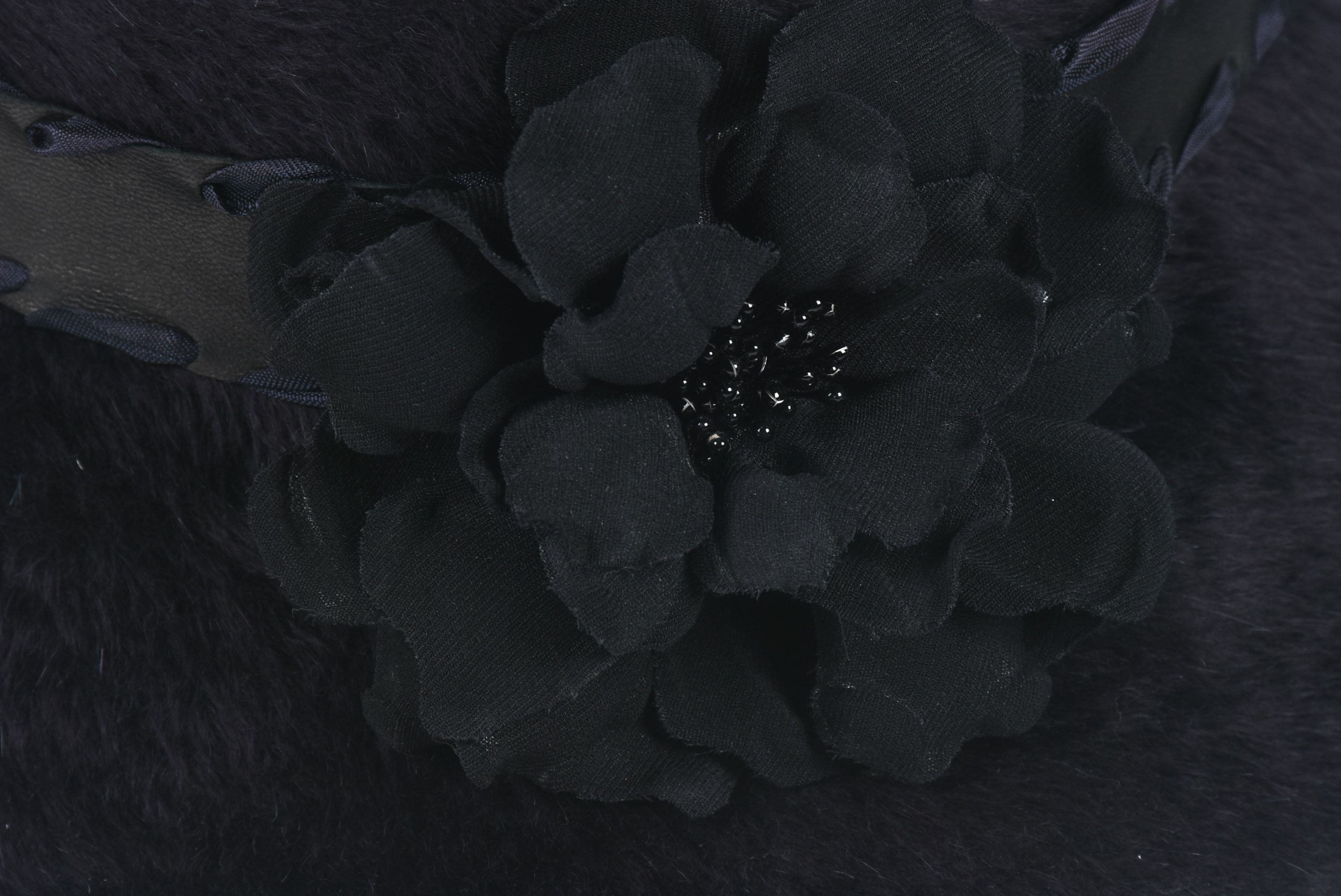 Kat Madhattan of New York Black Faux Fur Bohemian Hat with Flower