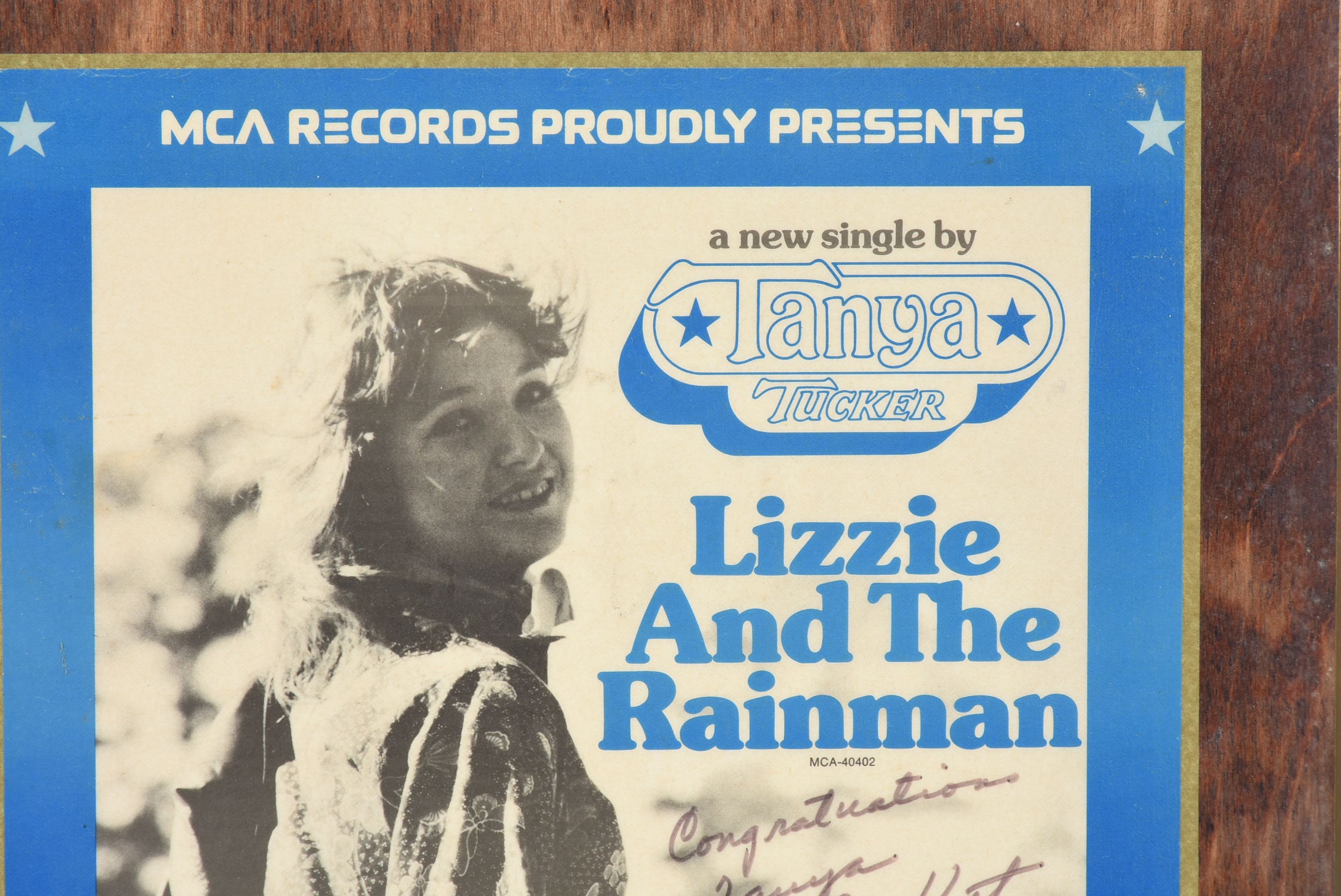 Plaque Given to Tanya Tucker in 1975