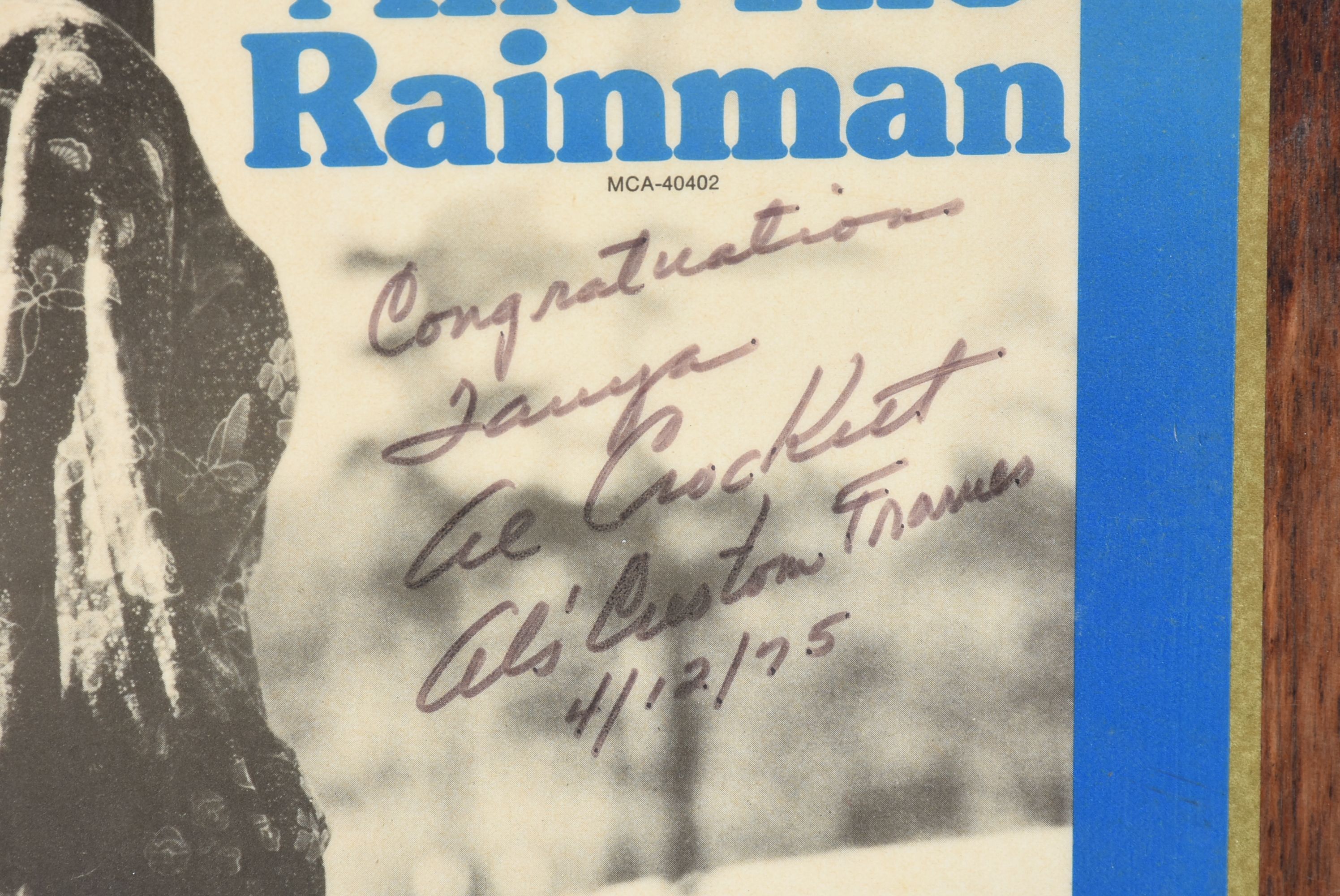 Plaque Given to Tanya Tucker in 1975