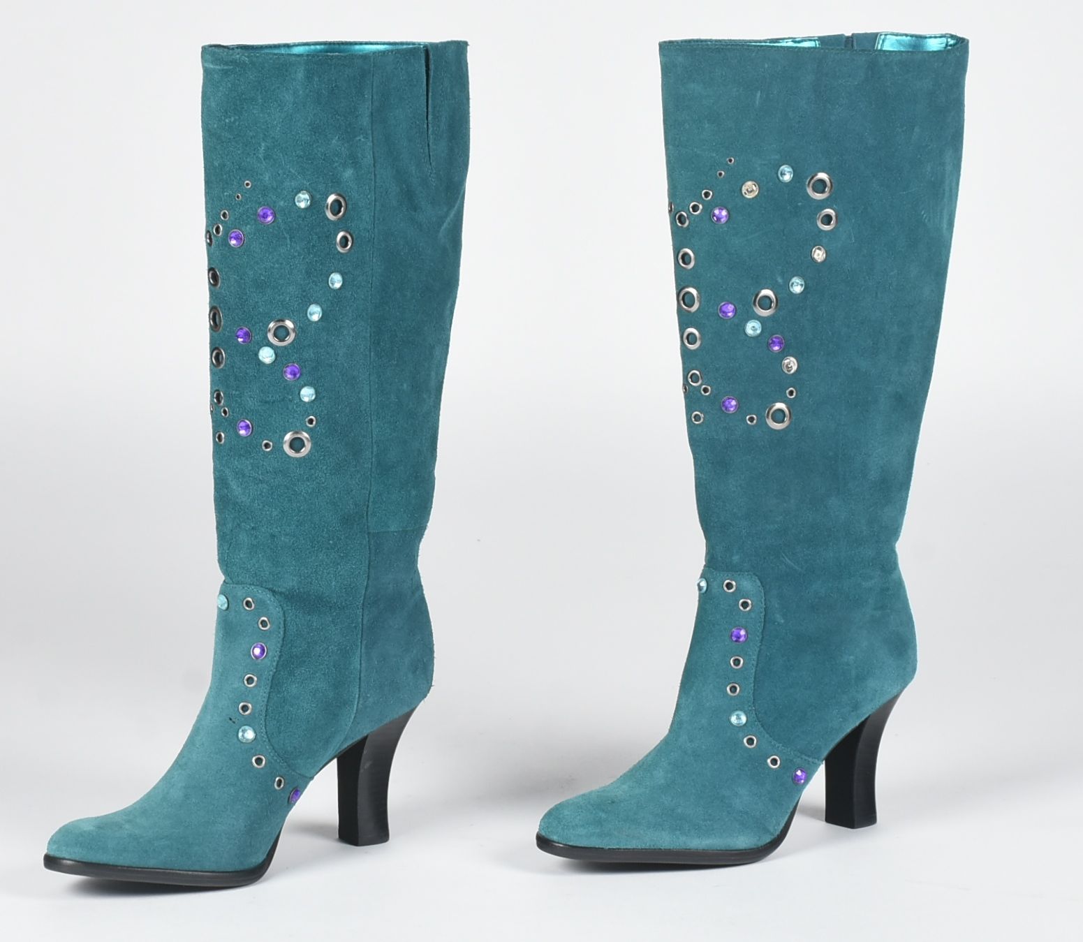 Gianni Bini Designer Teal Suede Embellished Tall Boots
