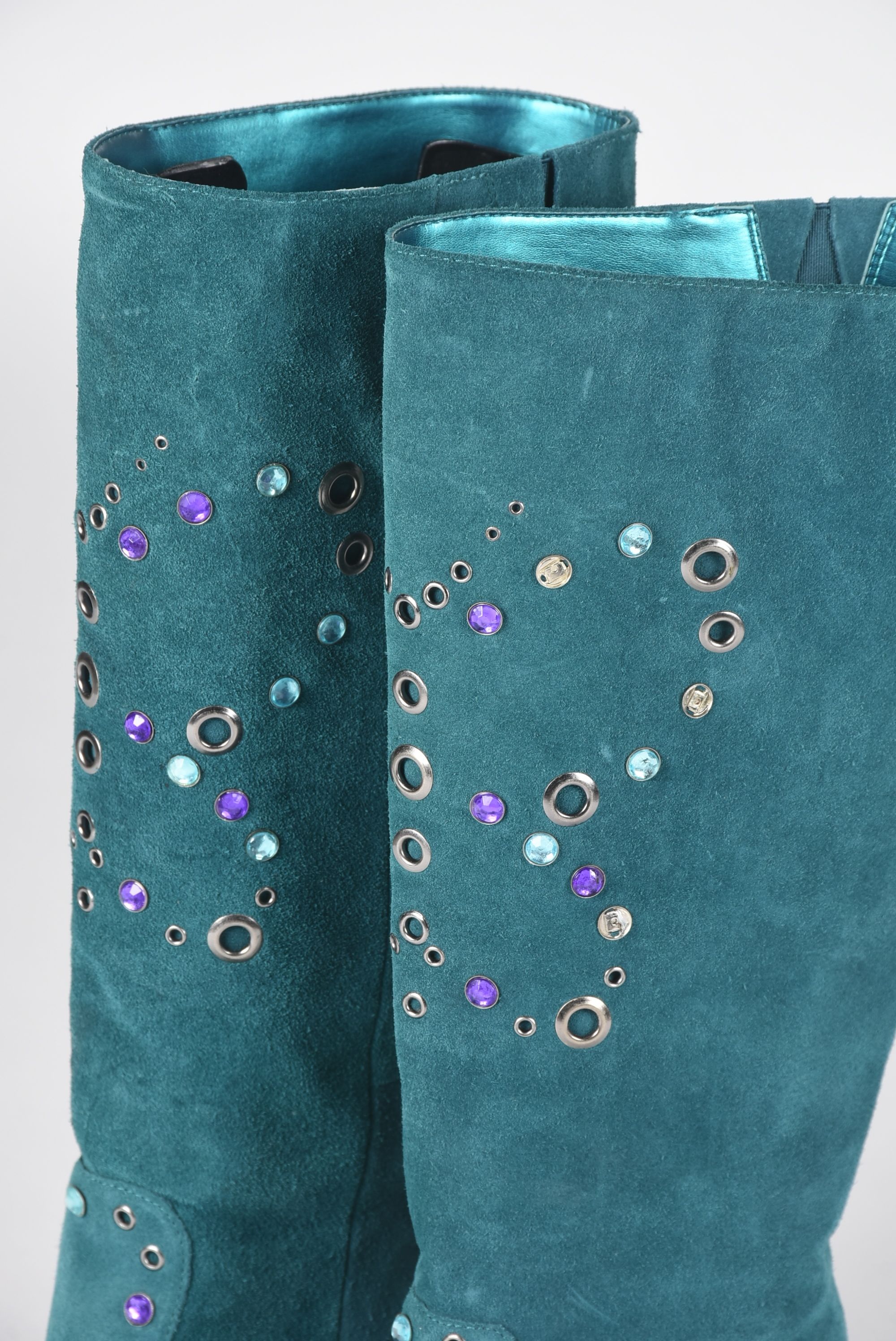 Gianni Bini Designer Teal Suede Embellished Tall Boots