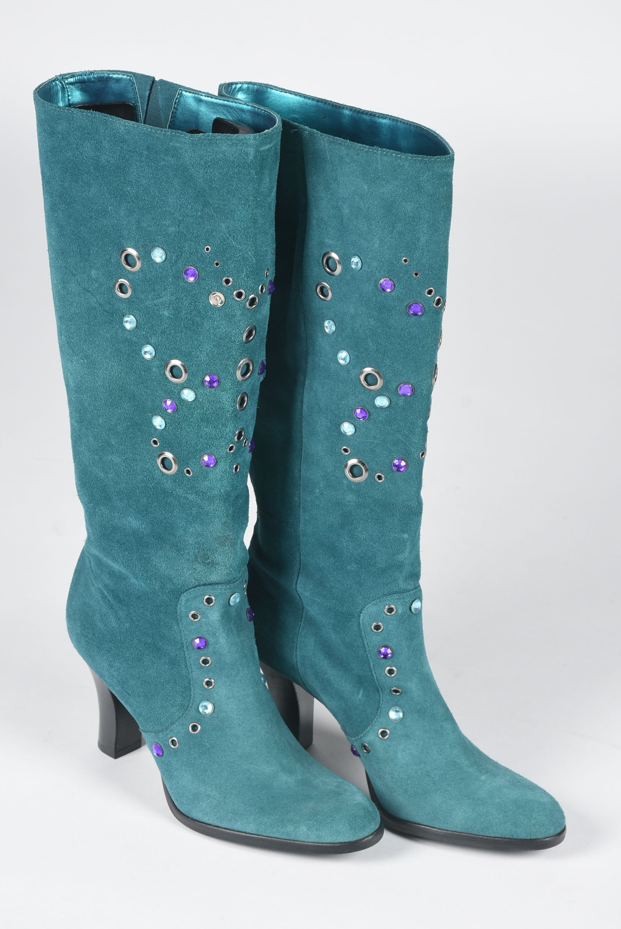 Gianni Bini Designer Teal Suede Embellished Tall Boots