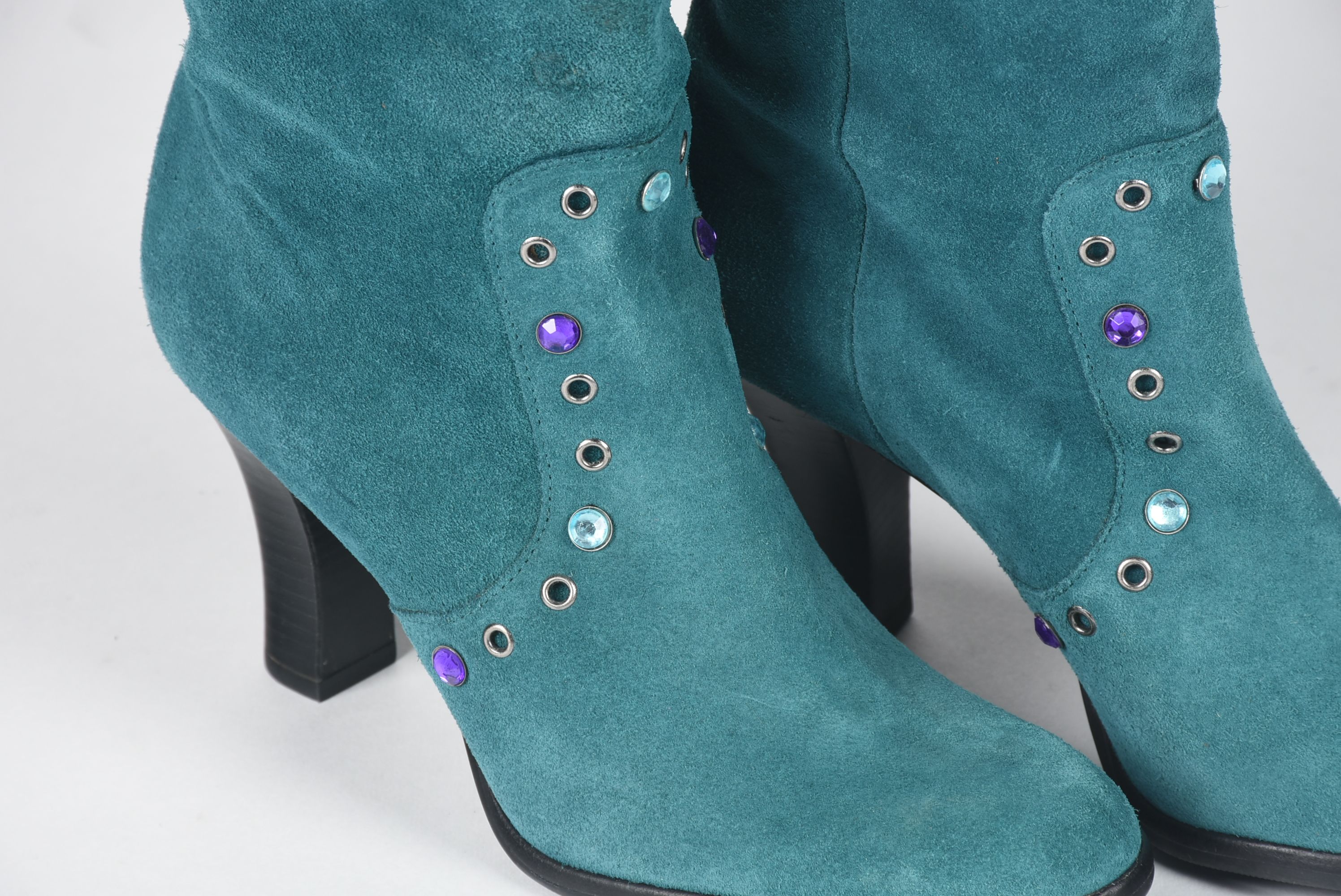 Gianni Bini Designer Teal Suede Embellished Tall Boots