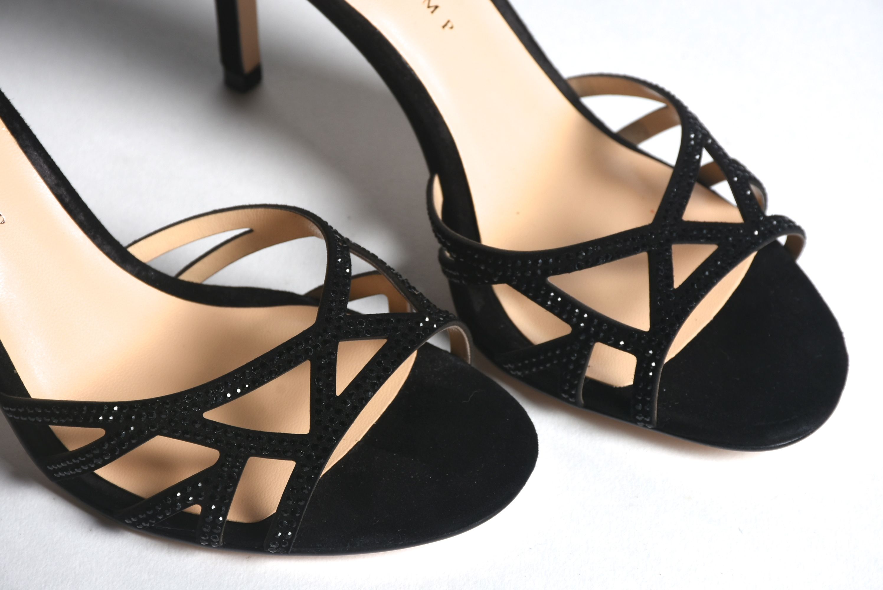 Ivanka Trump "Gifford" Black Suede Heels with Black Rhinestones