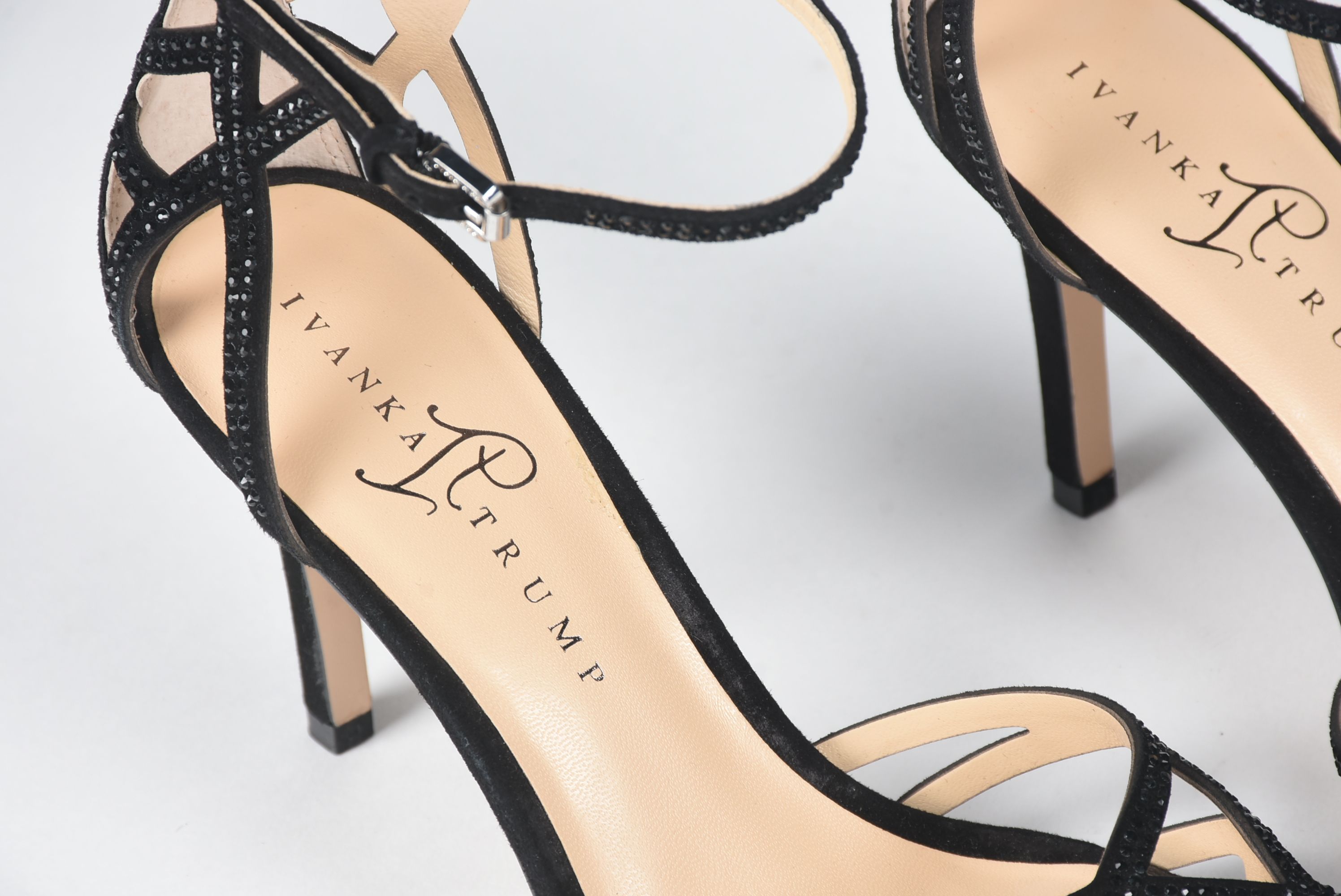 Ivanka Trump "Gifford" Black Suede Heels with Black Rhinestones