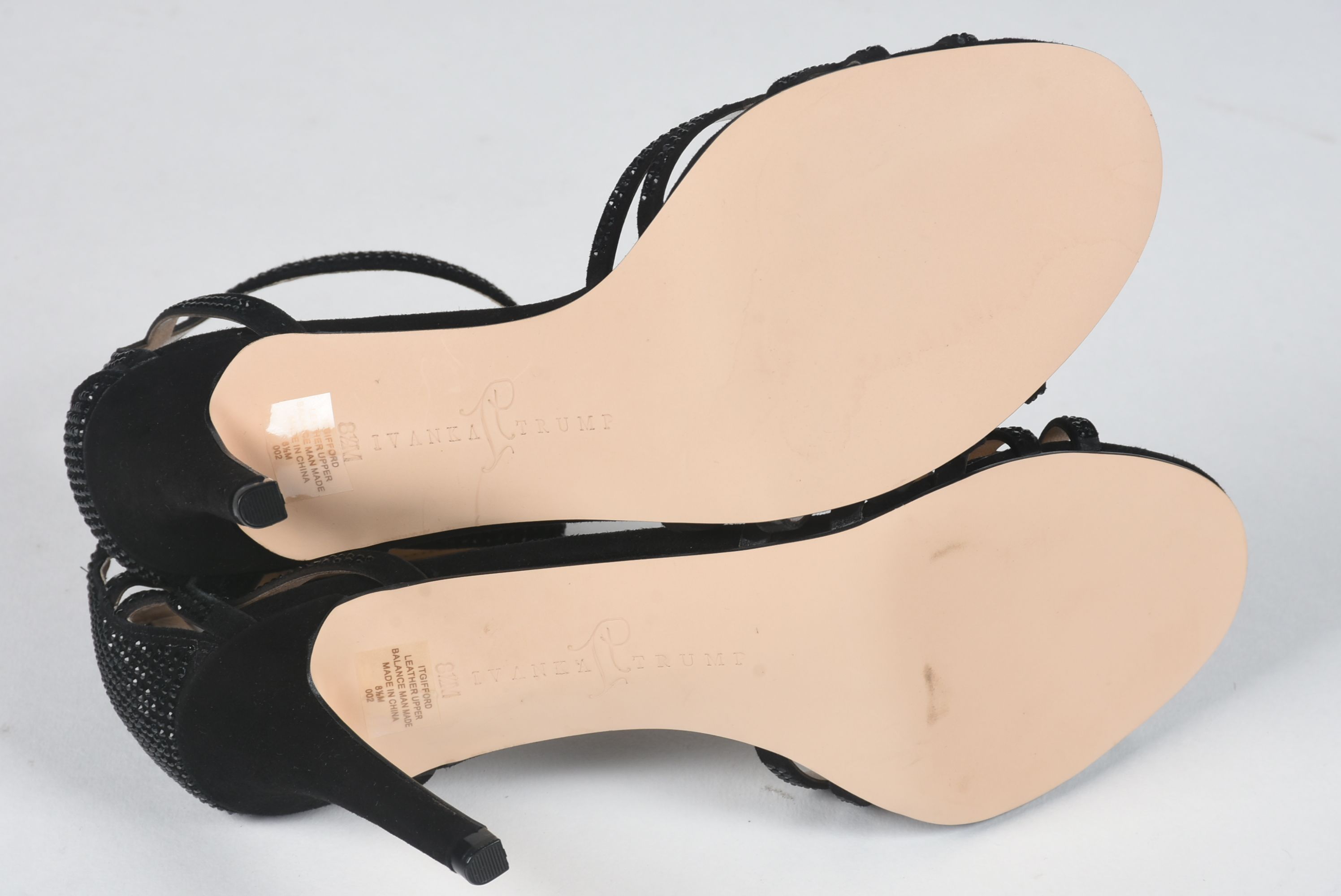 Ivanka Trump "Gifford" Black Suede Heels with Black Rhinestones