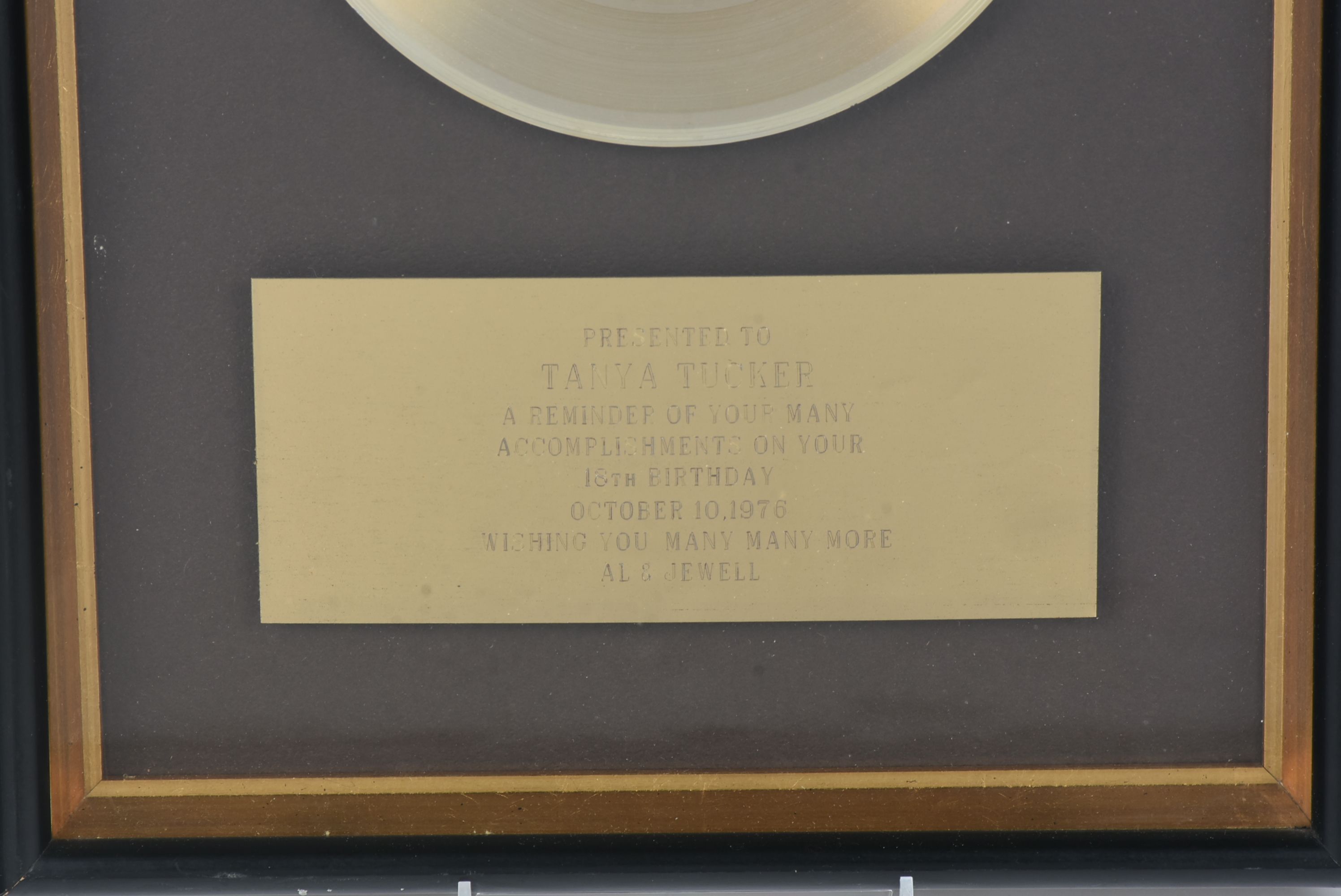 Framed Plaque from MCA Records Presented to Tanya Tucker on Her 18th Birthday