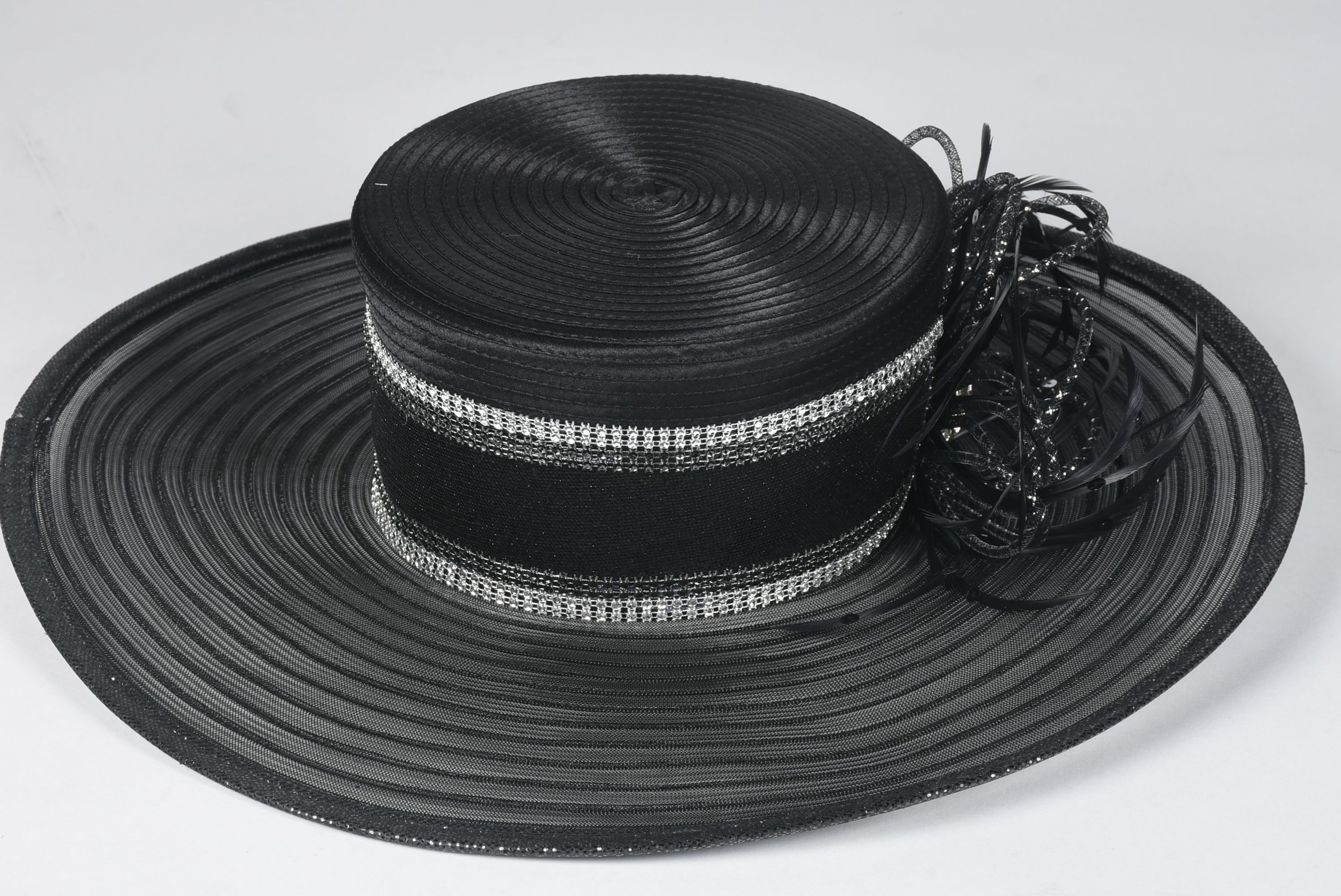 Whittal & Shon Black Cellophane Picture Hat with Rhinestones Tanya Wore at The Steeplechase