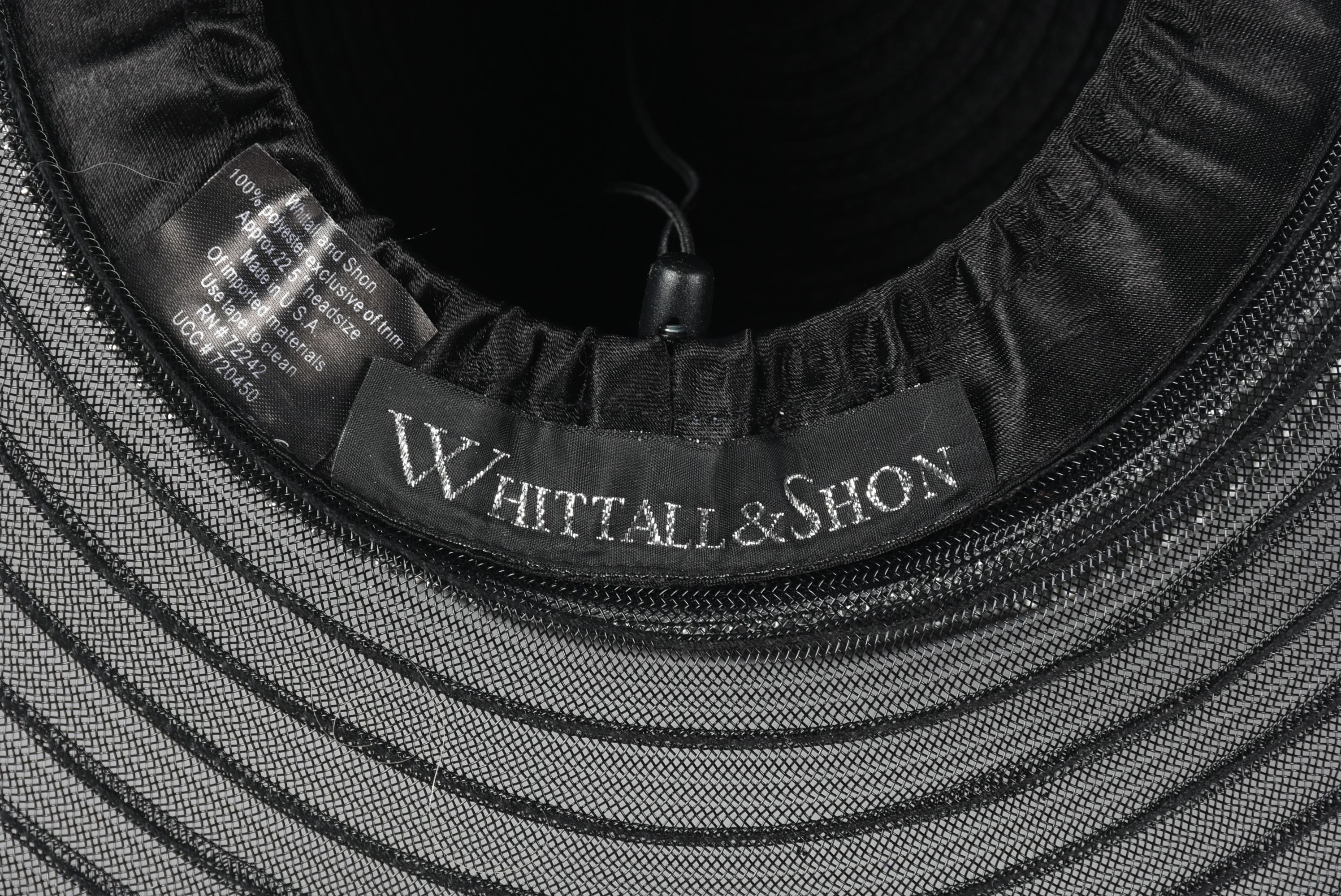 Whittal & Shon Black Cellophane Picture Hat with Rhinestones Tanya Wore at The Steeplechase