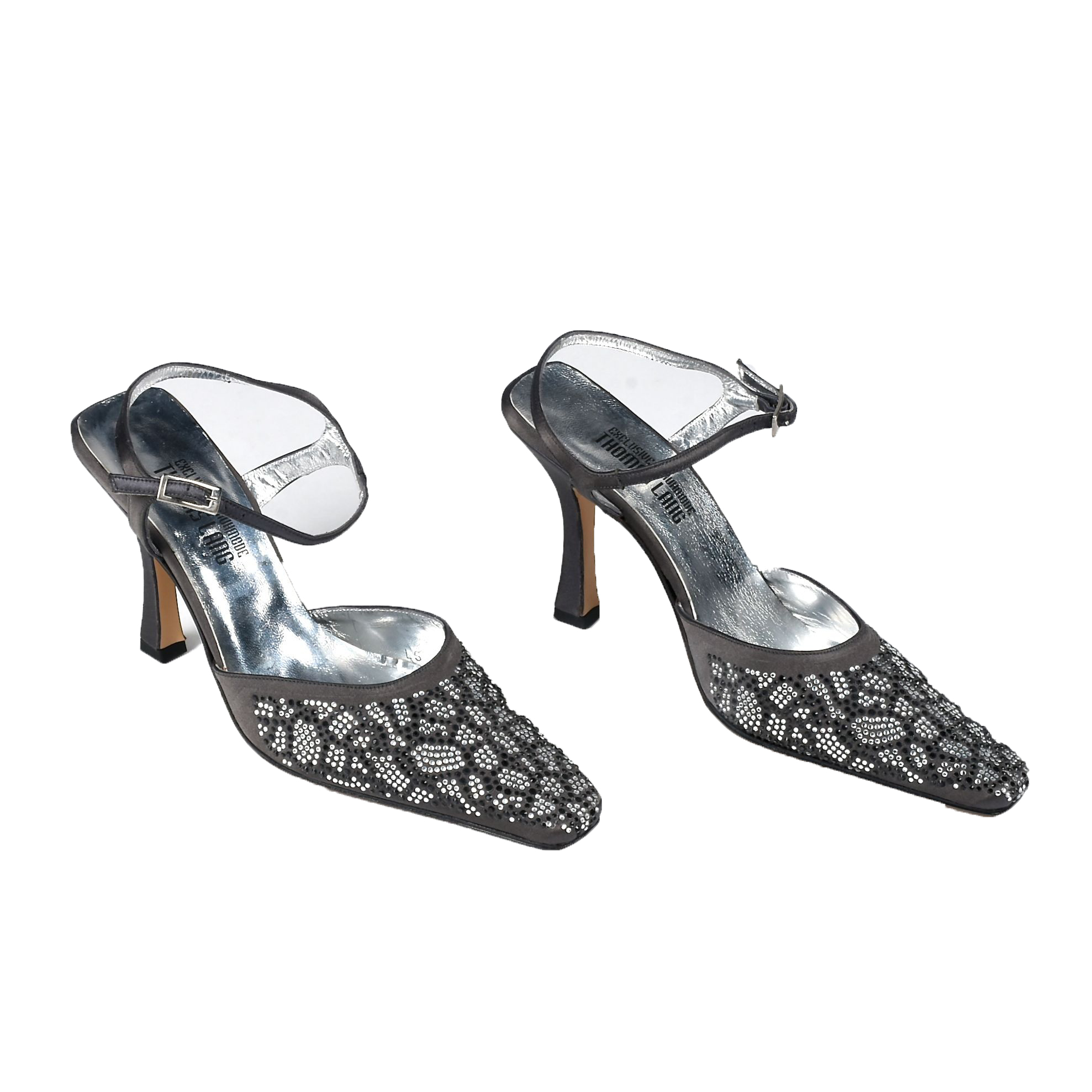 Thomas Lang "Lola" Ankle Strap Sling Backs with Rhinestones